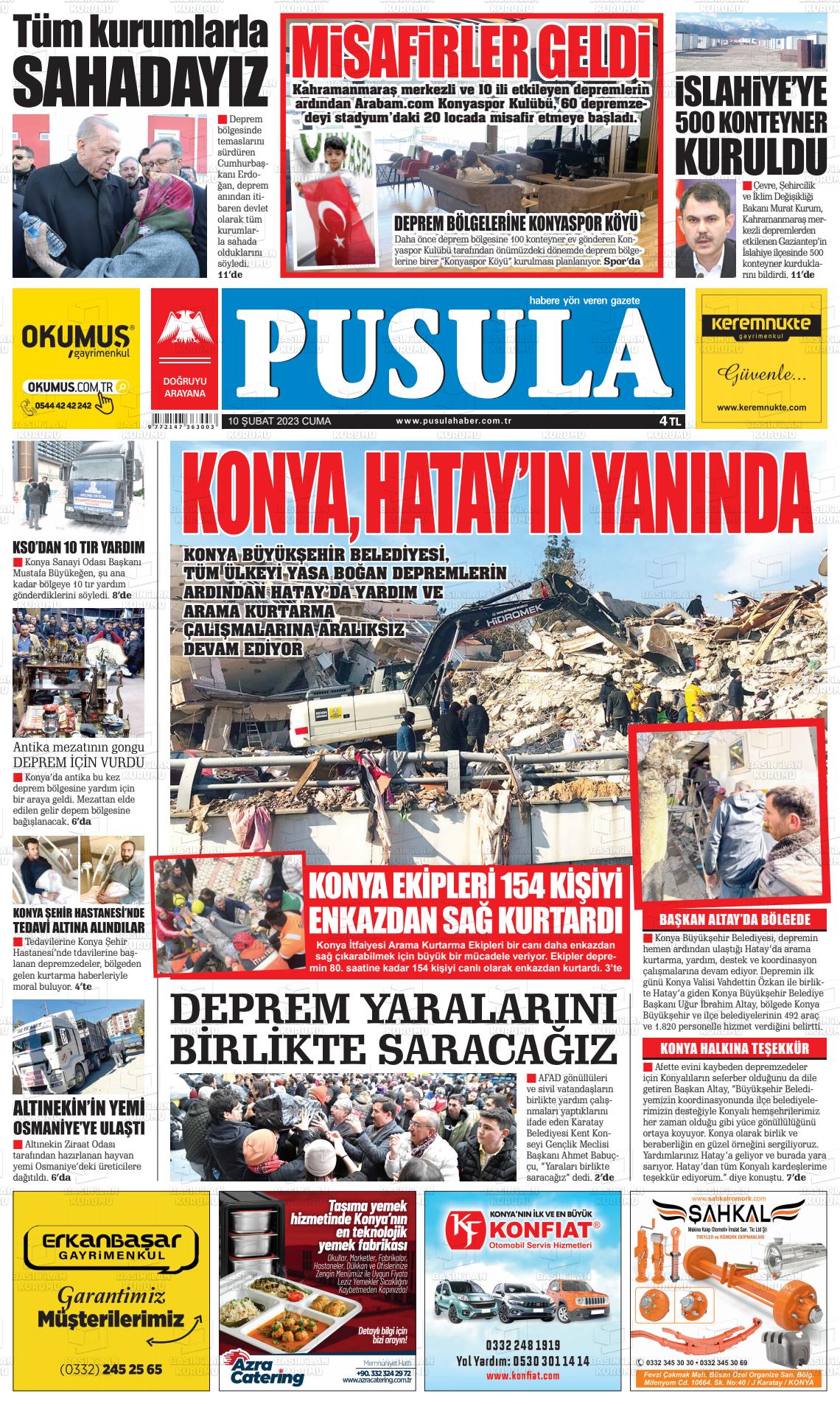 10 Şubat 2023 Pusula Haber Gazete Manşeti