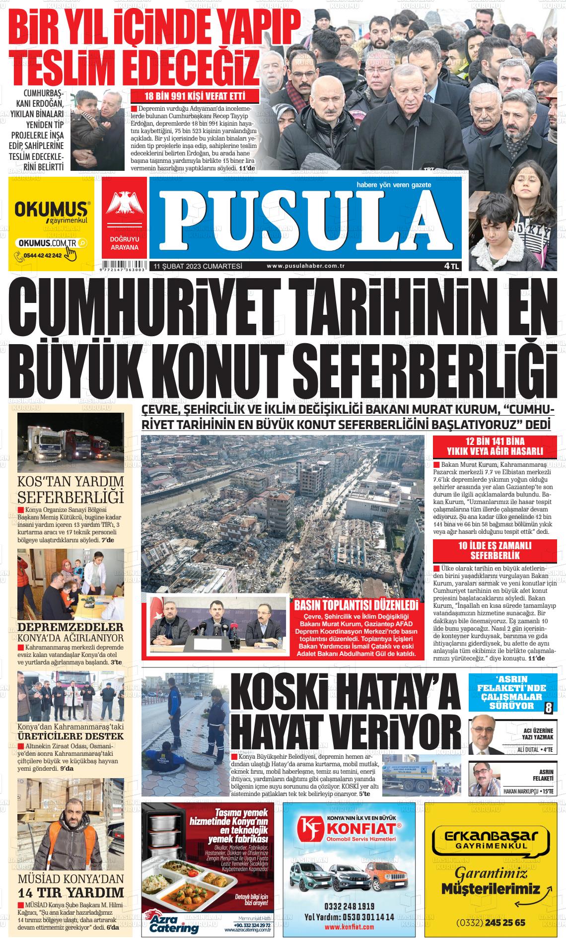 11 Şubat 2023 Pusula Haber Gazete Manşeti