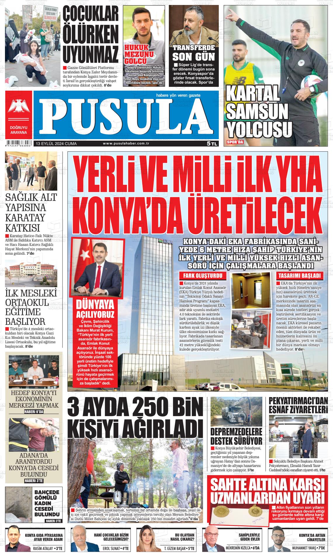 13 Eylül 2024 Pusula Haber Gazete Manşeti