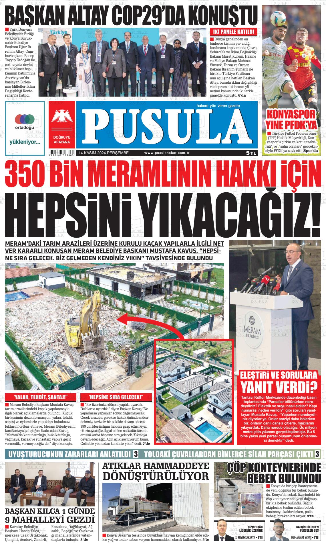 14 Kasım 2024 Pusula Haber Gazete Manşeti