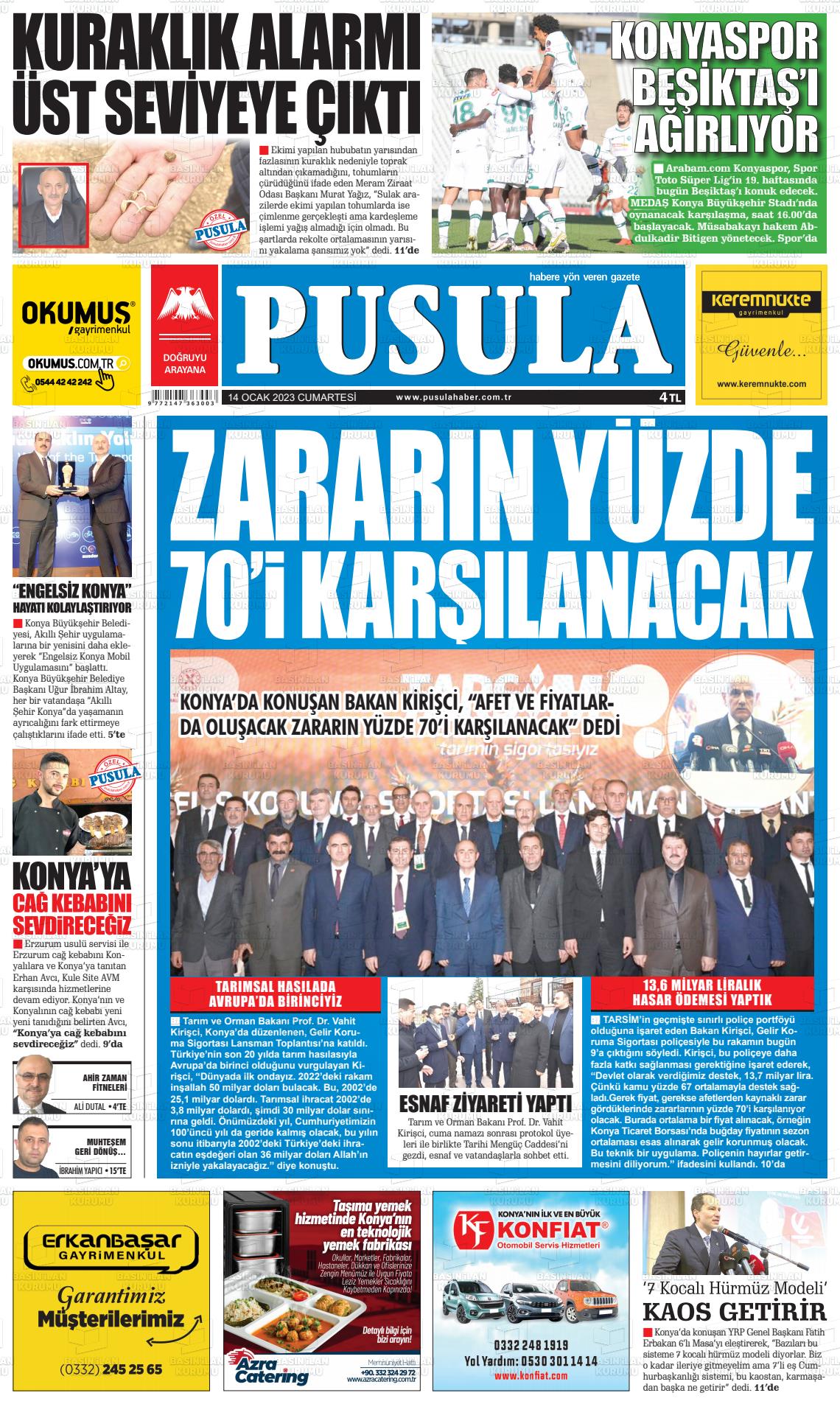 14 Ocak 2023 Pusula Haber Gazete Manşeti