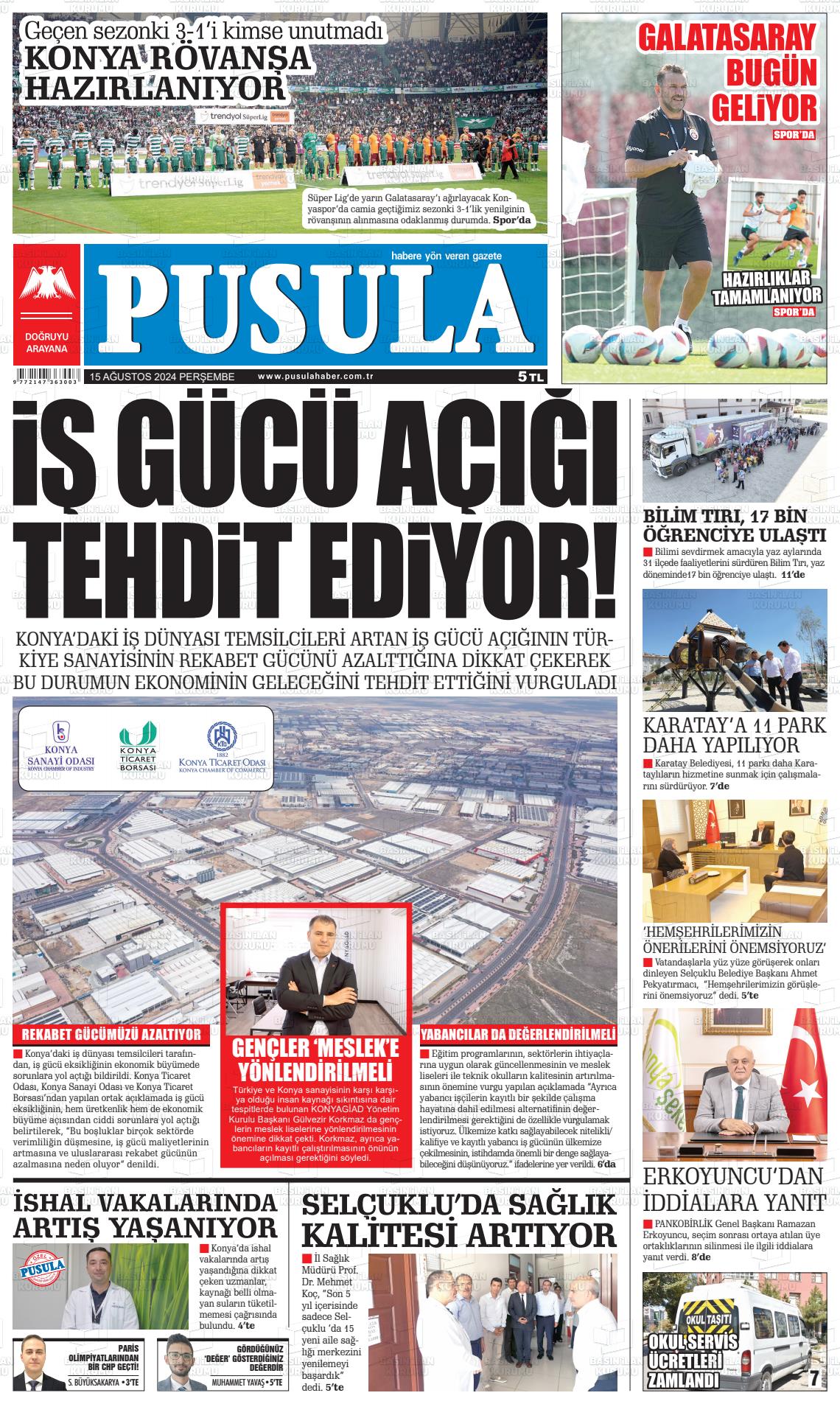 15 Ağustos 2024 Pusula Haber Gazete Manşeti