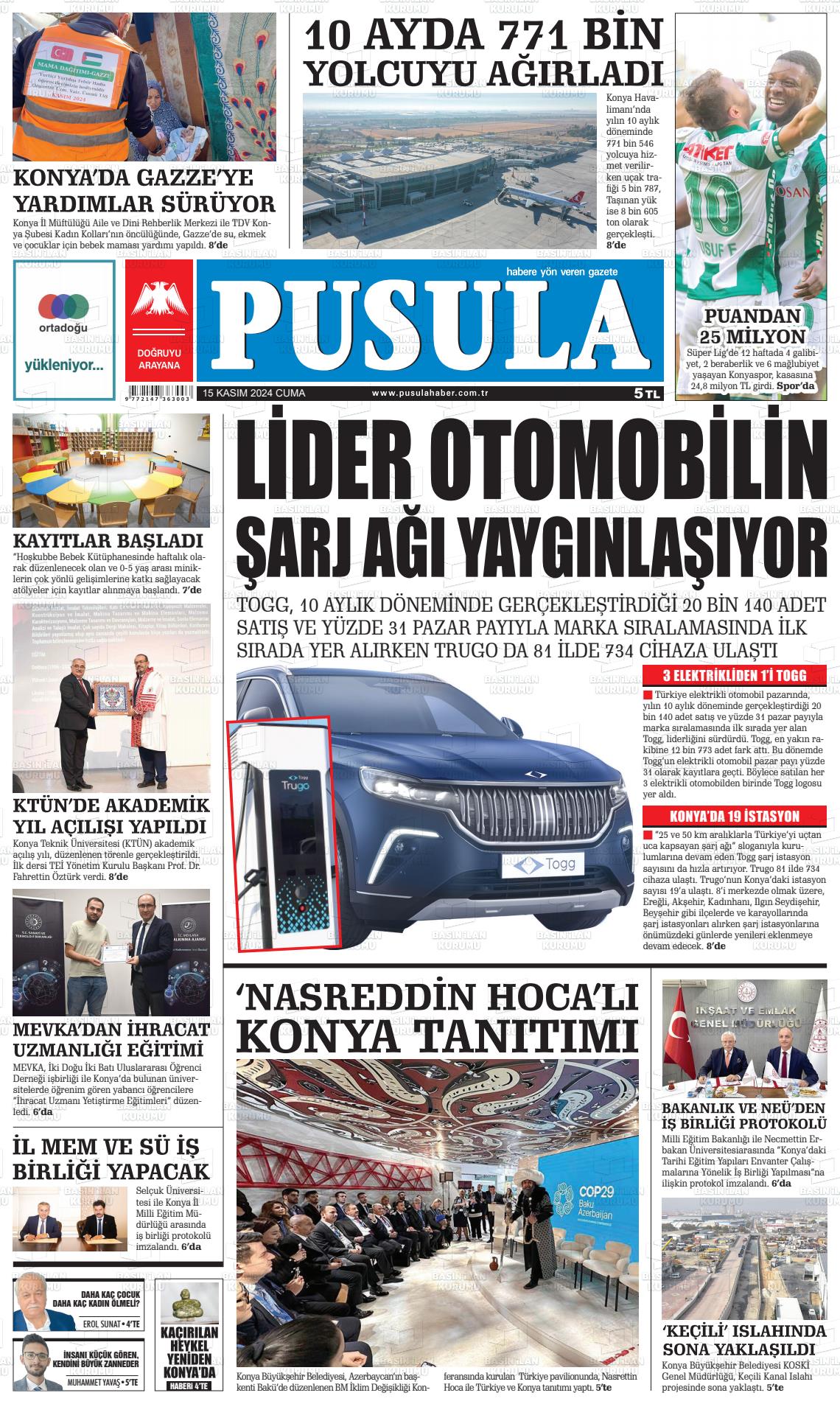 15 Kasım 2024 Pusula Haber Gazete Manşeti