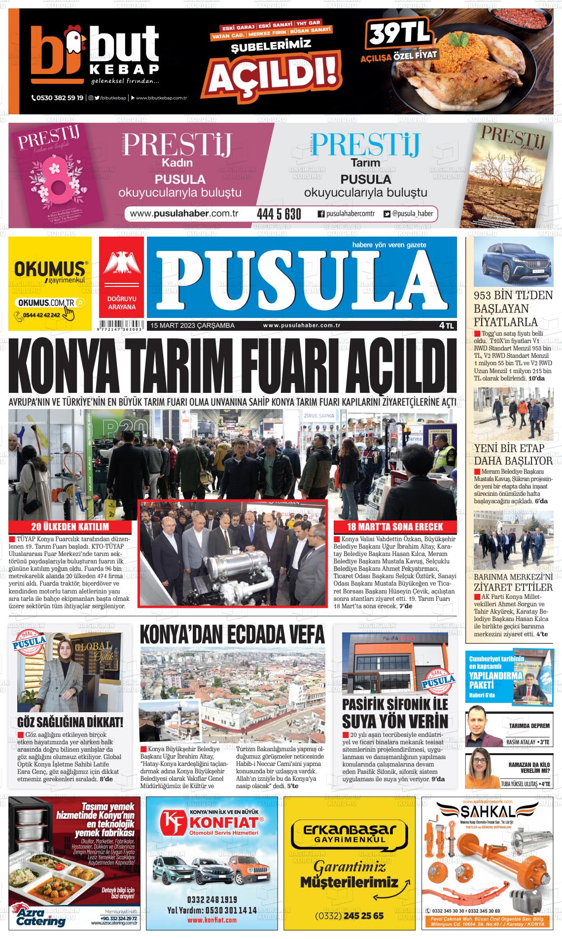 15 Mart 2023 Pusula Haber Gazete Manşeti