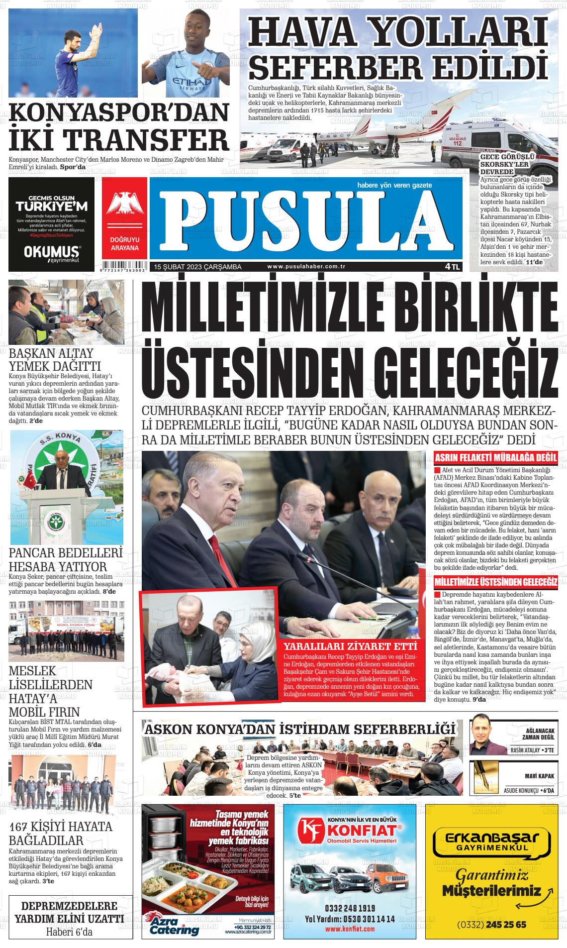 15 Şubat 2023 Pusula Haber Gazete Manşeti