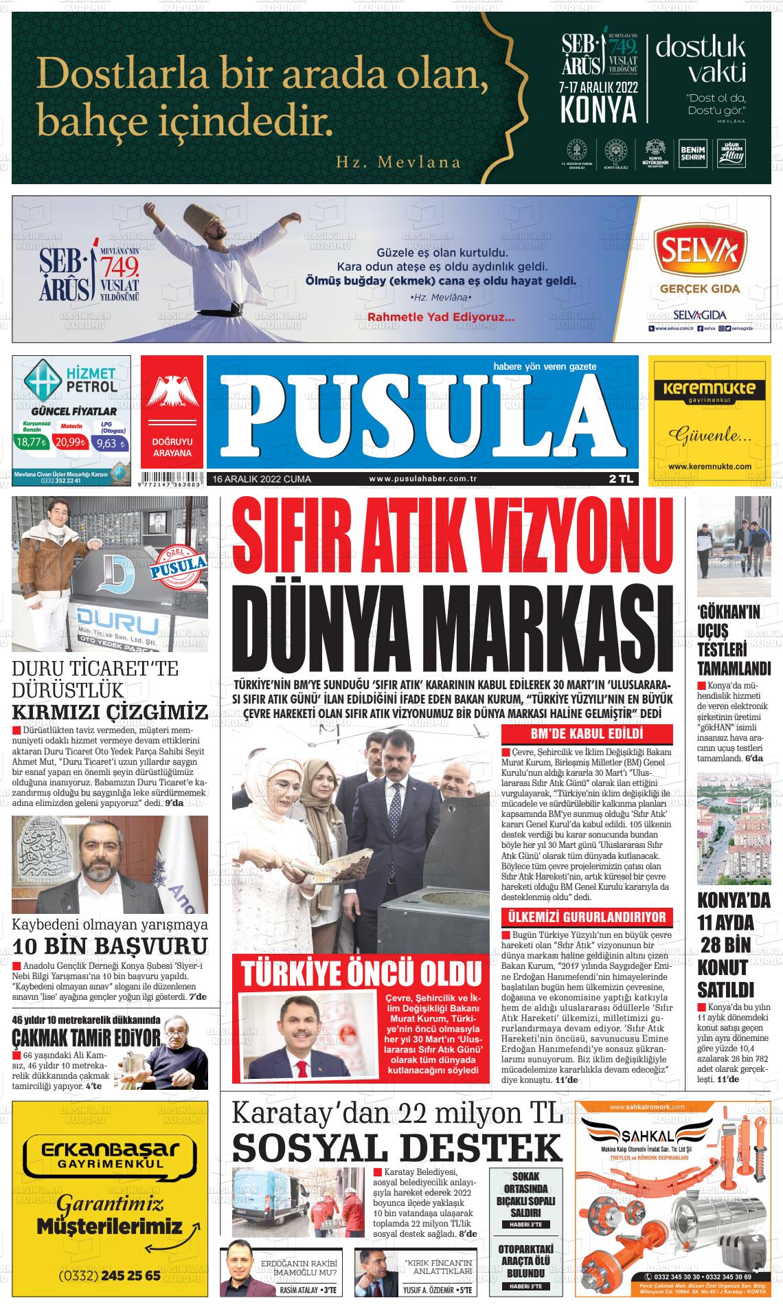 16 Aralık 2022 Pusula Haber Gazete Manşeti