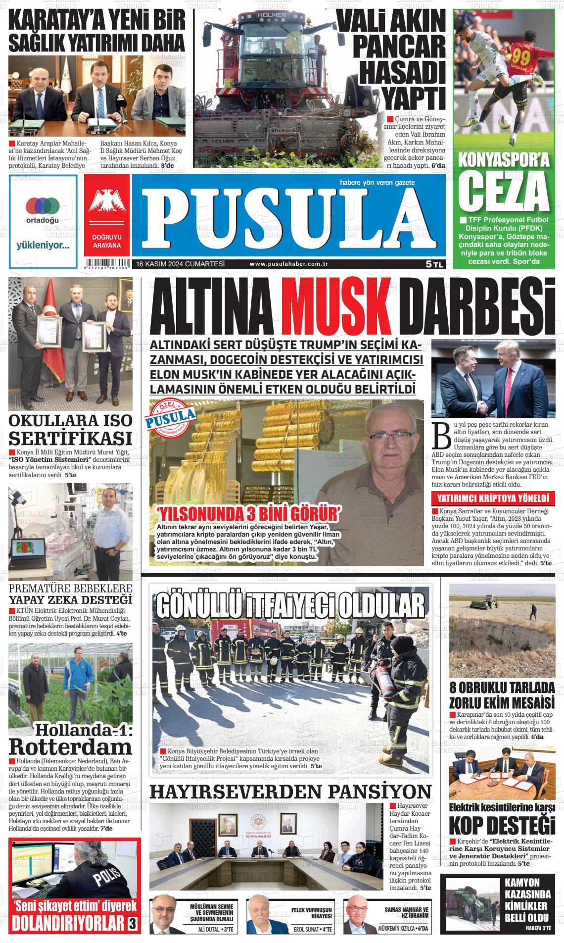 16 Kasım 2024 Pusula Haber Gazete Manşeti