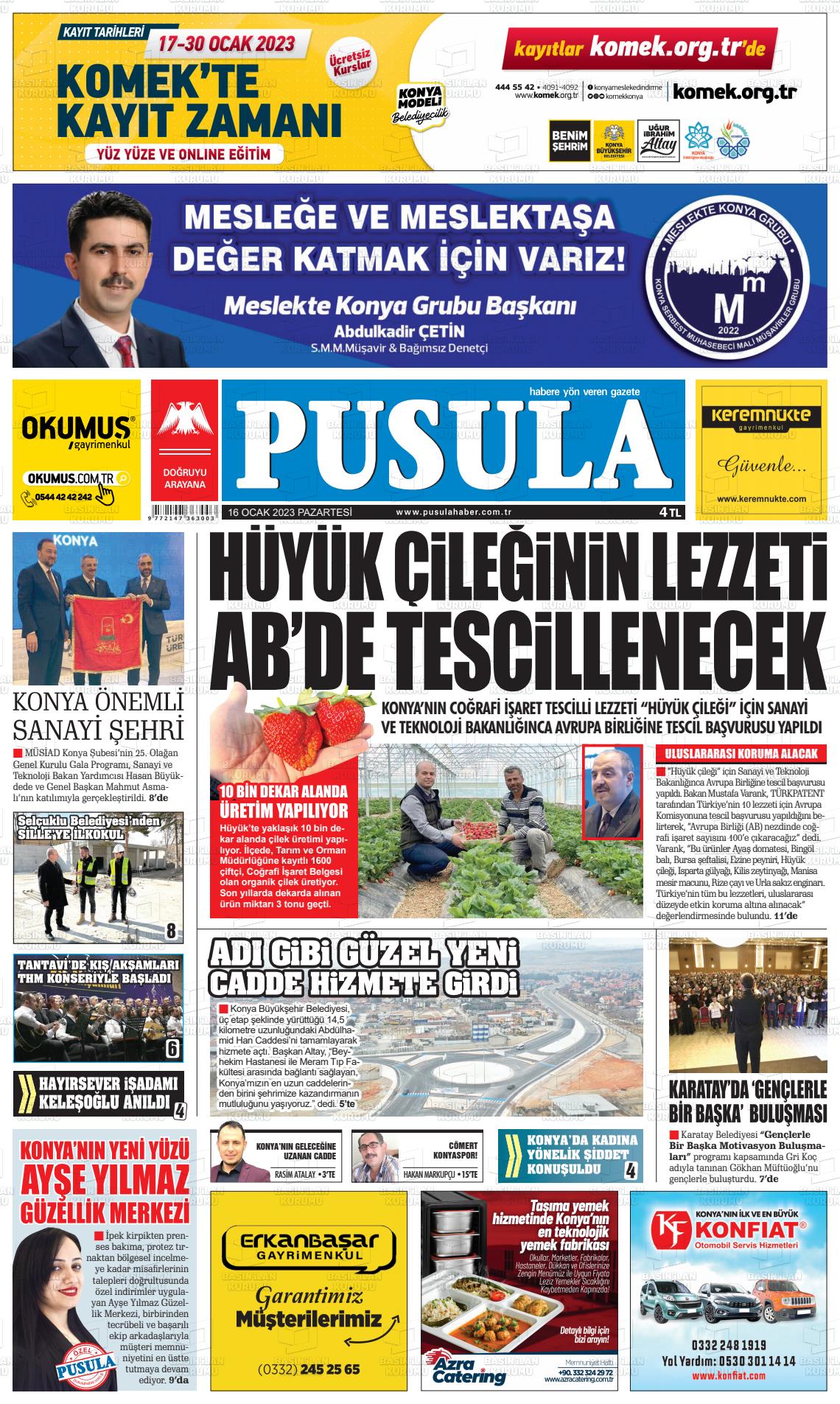 16 Ocak 2023 Pusula Haber Gazete Manşeti