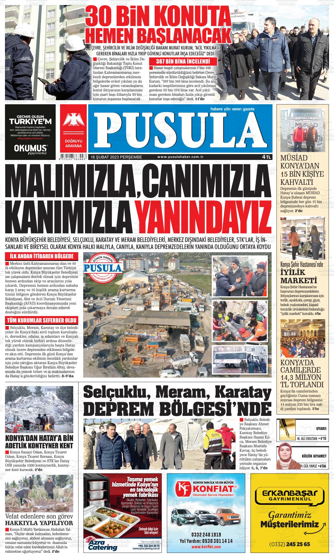 16 Şubat 2023 Pusula Haber Gazete Manşeti