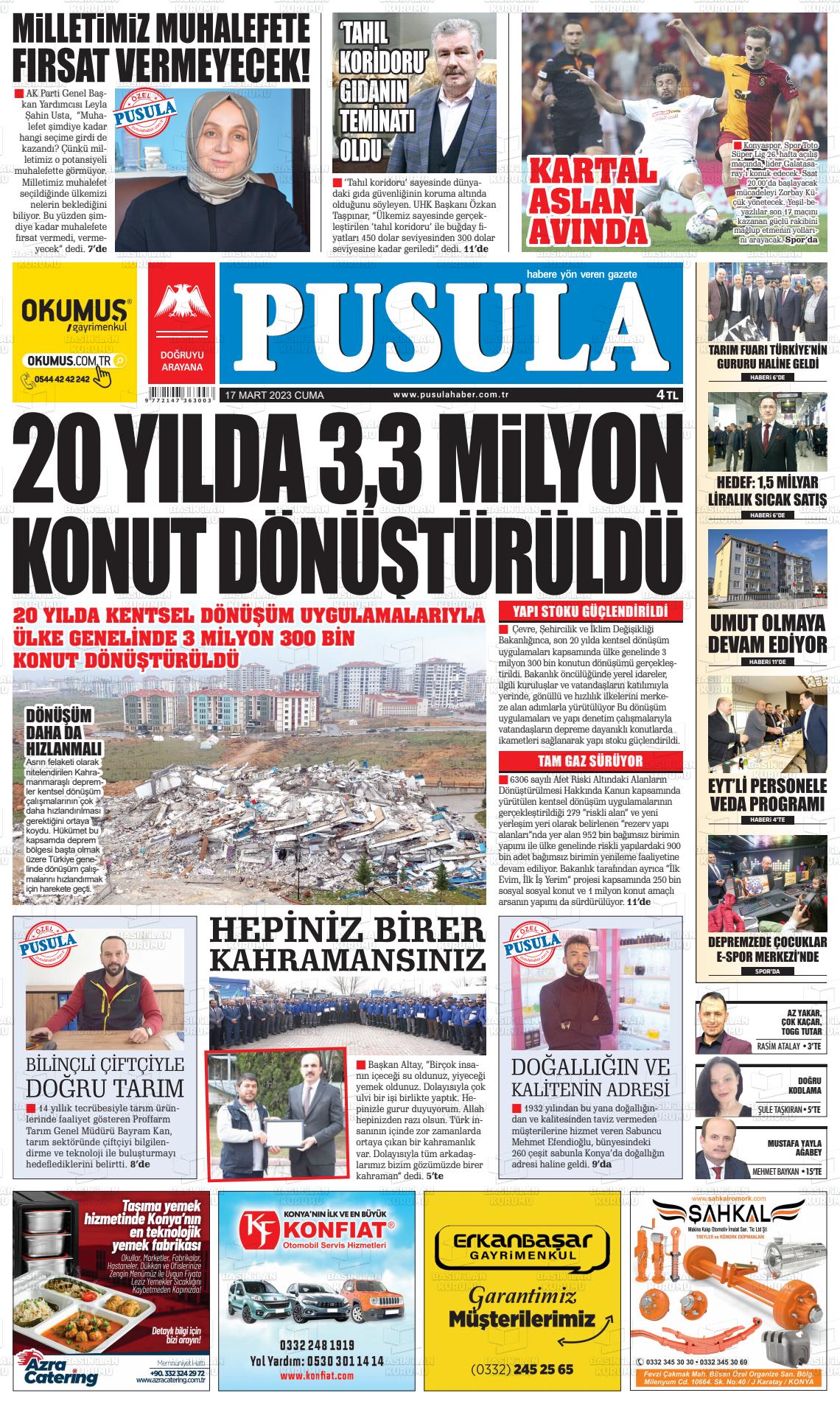 17 Mart 2023 Pusula Haber Gazete Manşeti