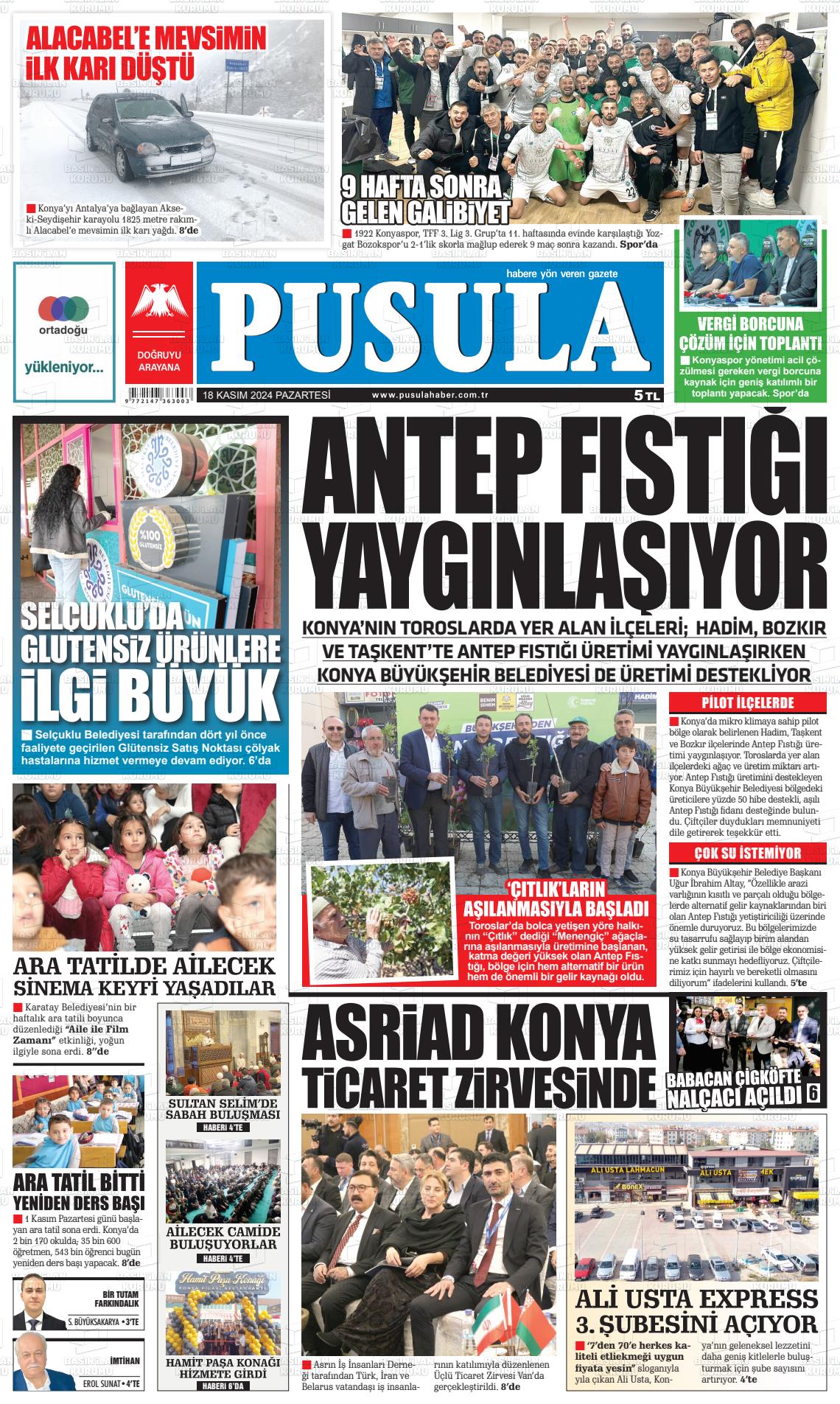 18 Kasım 2024 Pusula Haber Gazete Manşeti