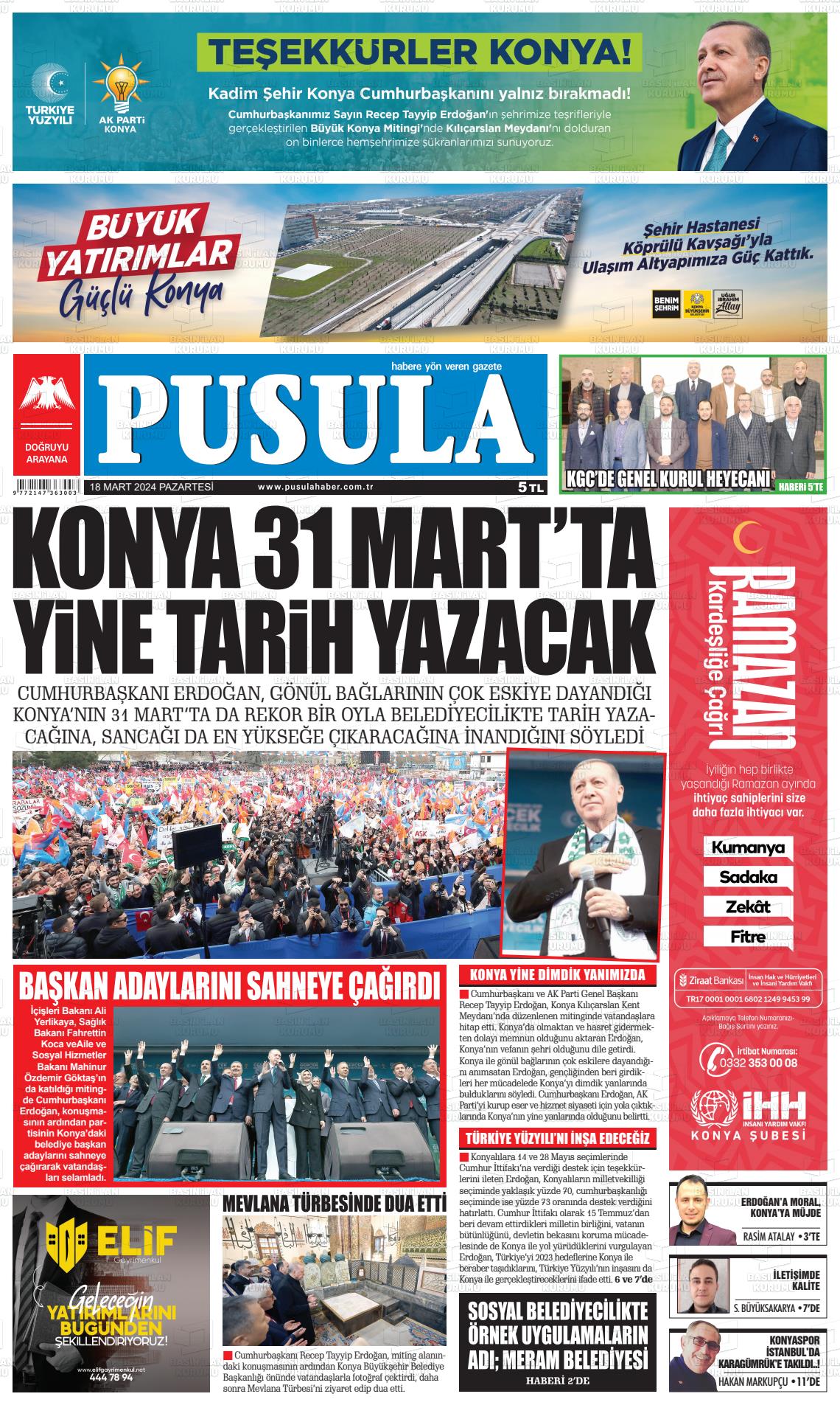 18 Mart 2024 Pusula Haber Gazete Manşeti