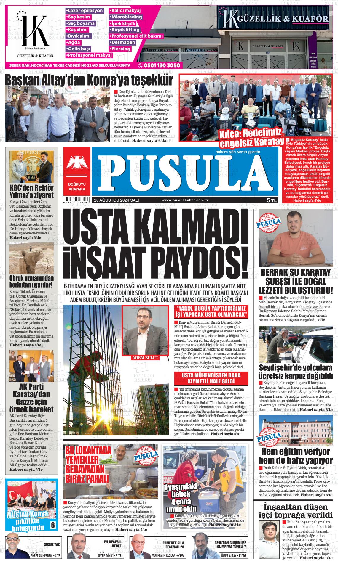 20 Ağustos 2024 Pusula Haber Gazete Manşeti