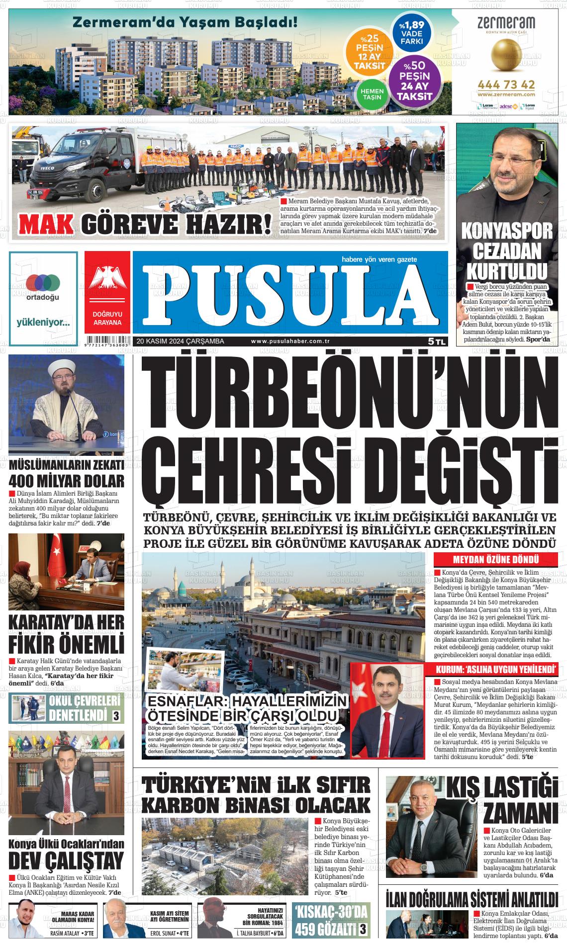 20 Kasım 2024 Pusula Haber Gazete Manşeti