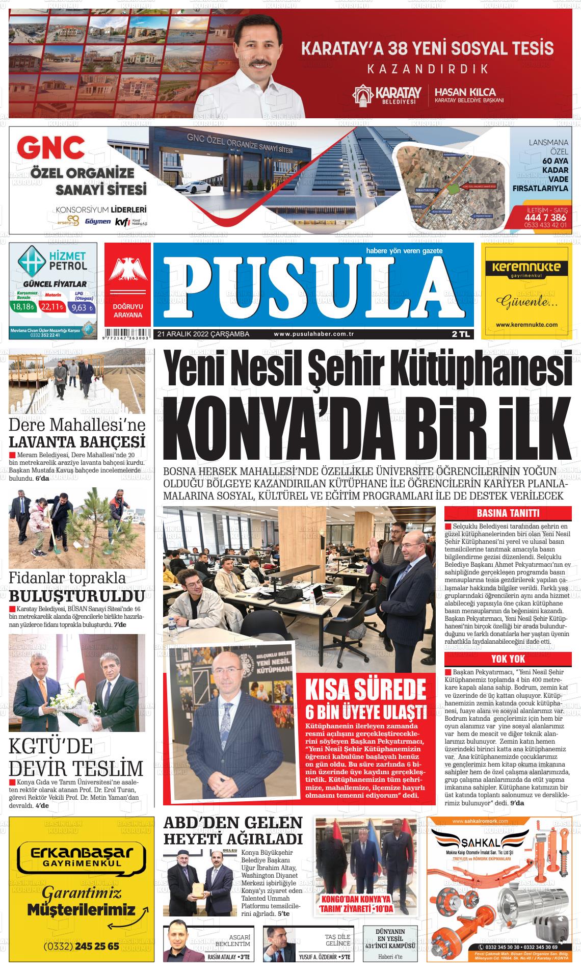 21 Aralık 2022 Pusula Haber Gazete Manşeti