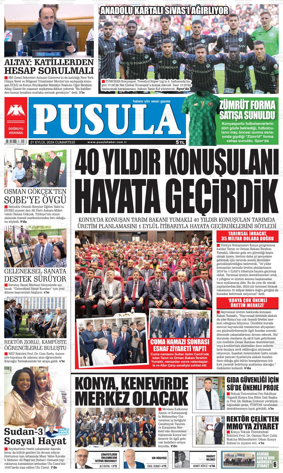 21 Eylül 2024 Pusula Haber Gazete Manşeti