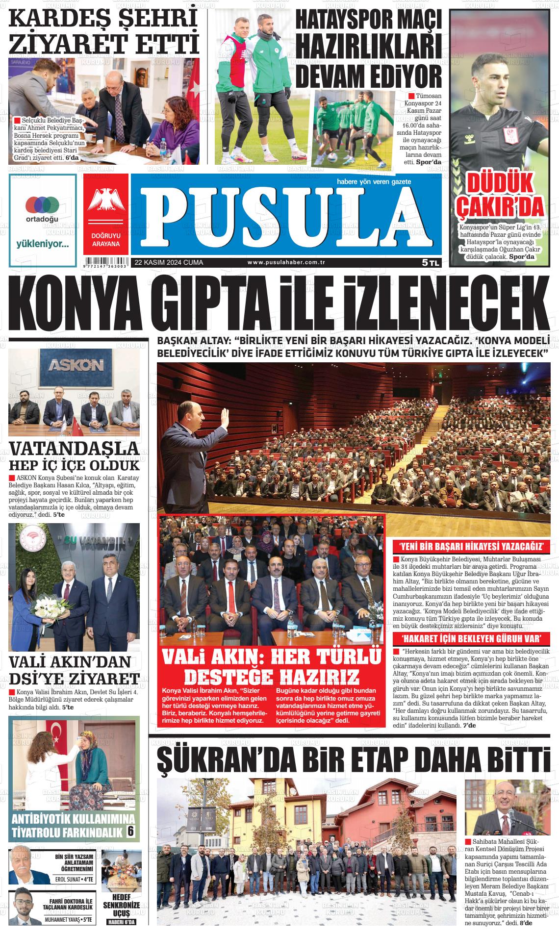 22 Kasım 2024 Pusula Haber Gazete Manşeti