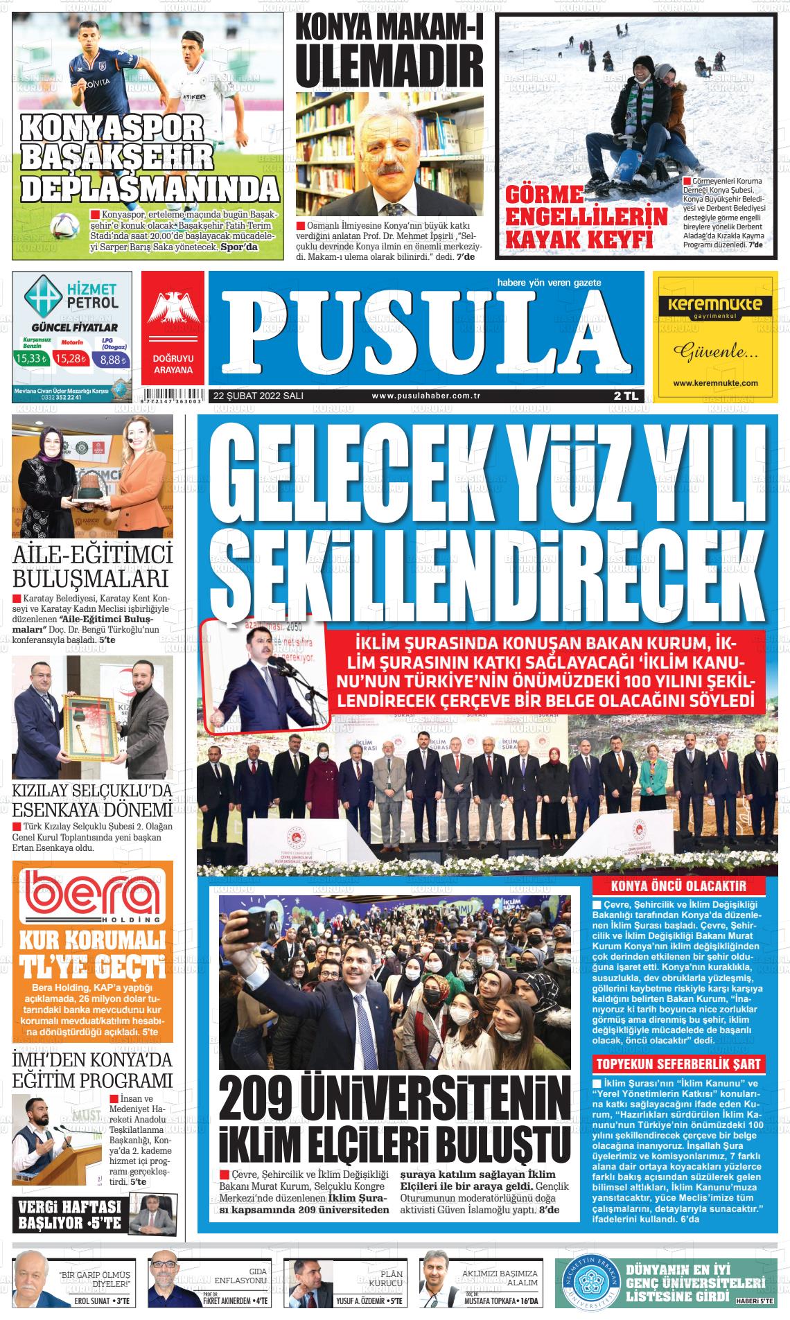 22 Şubat 2022 Pusula Haber Gazete Manşeti