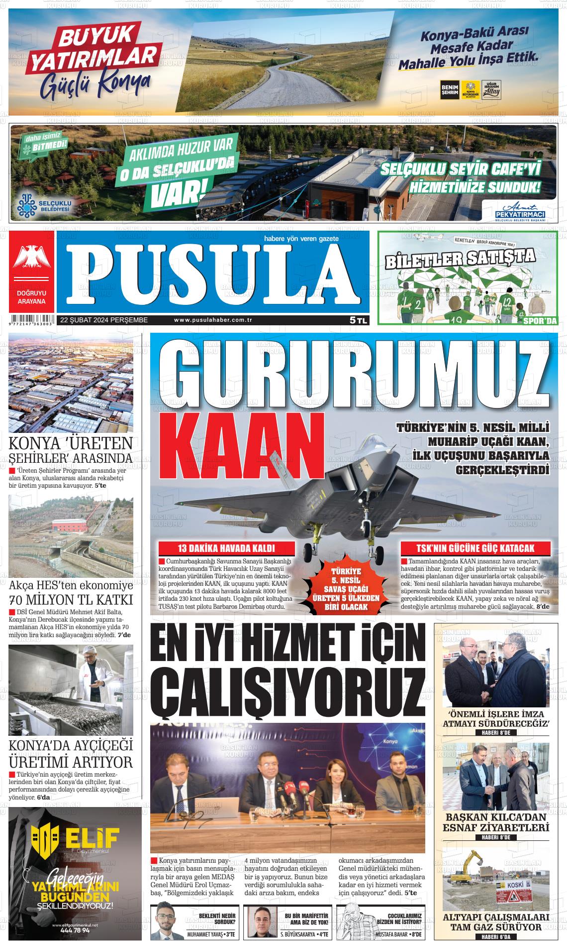 22 Şubat 2024 Pusula Haber Gazete Manşeti