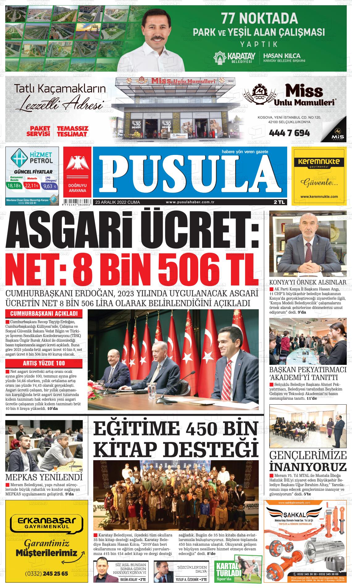 23 Aralık 2022 Pusula Haber Gazete Manşeti