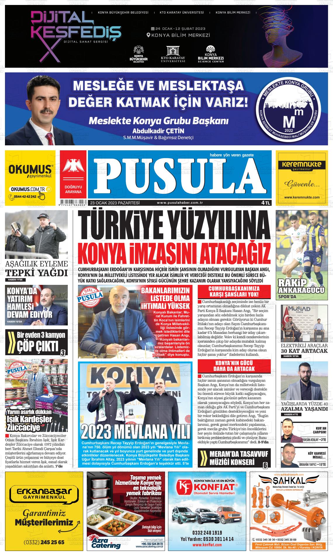 23 Ocak 2023 Pusula Haber Gazete Manşeti