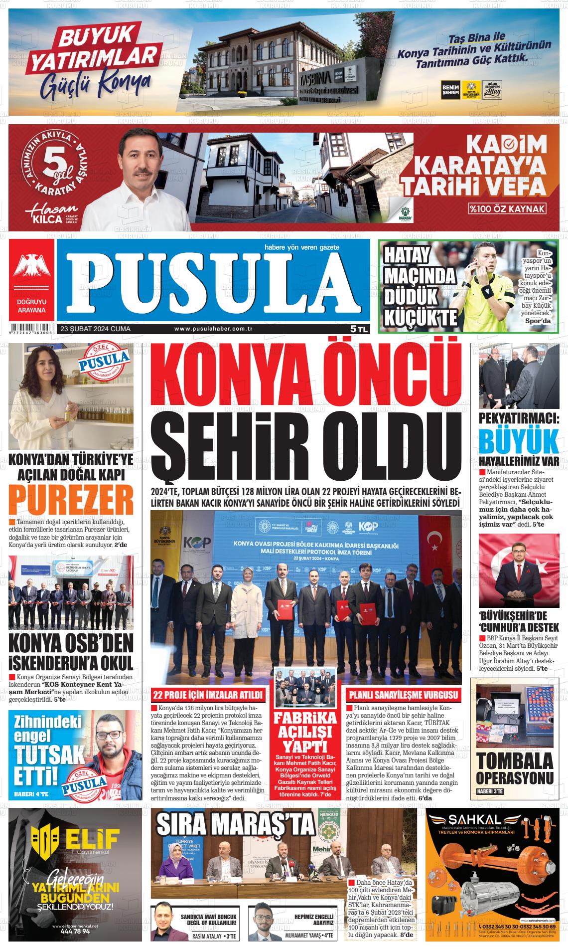 23 Şubat 2024 Pusula Haber Gazete Manşeti