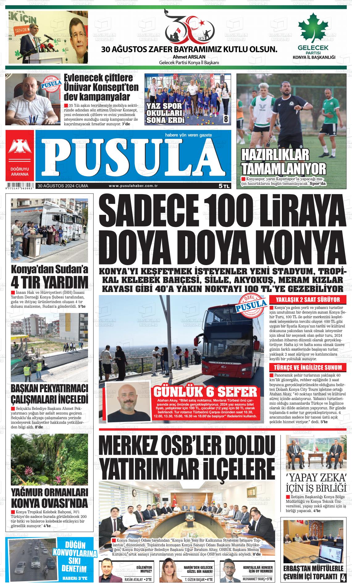 30 Ağustos 2024 Pusula Haber Gazete Manşeti