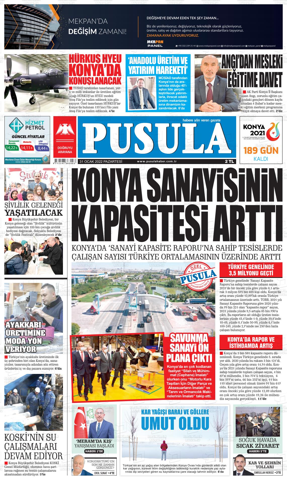 31 Ocak 2022 Pusula Haber Gazete Manşeti