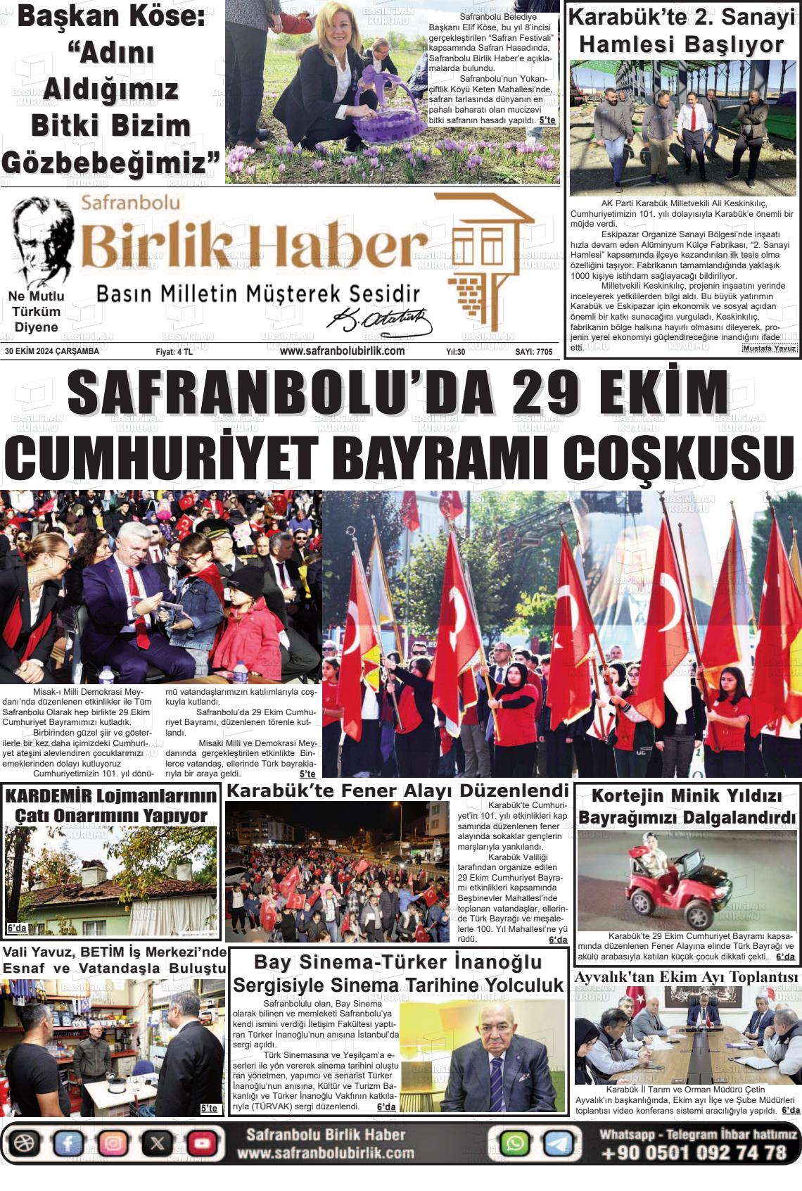 30 Ekim 2024 Safranboluda Sonsöz Gazete Manşeti