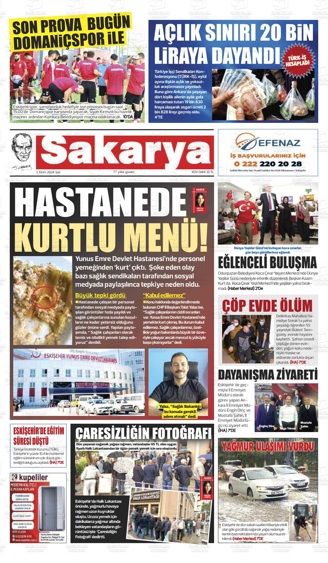 01 Ekim 2024 Sakarya Gazete Manşeti