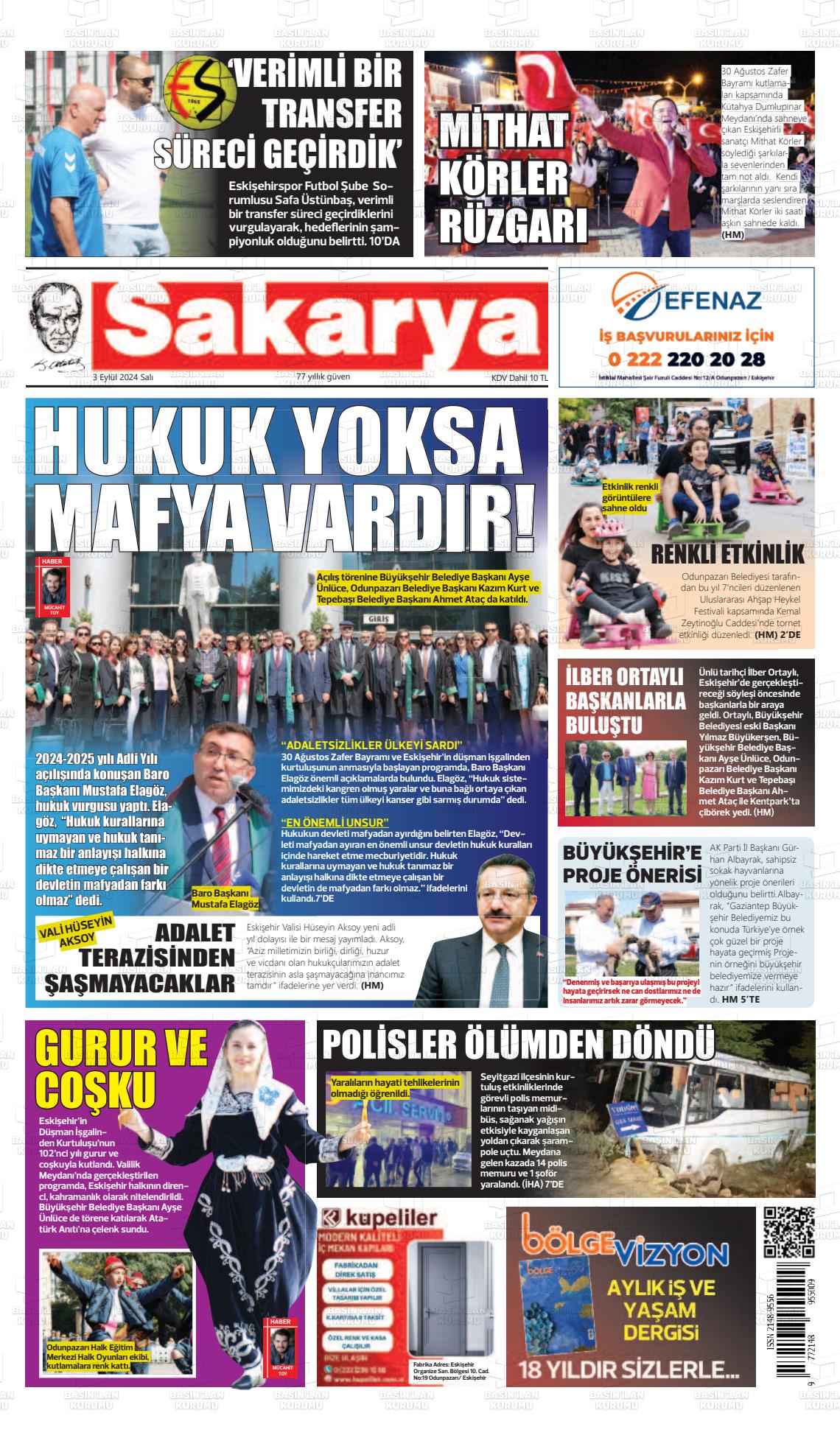 03 Eylül 2024 Sakarya Gazete Manşeti