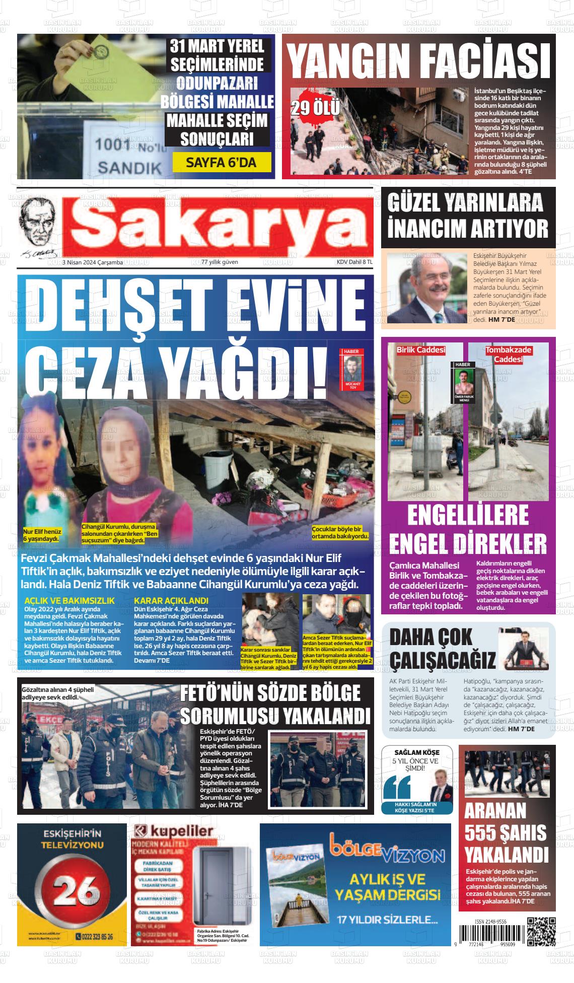 03 Nisan 2024 Sakarya Gazete Manşeti