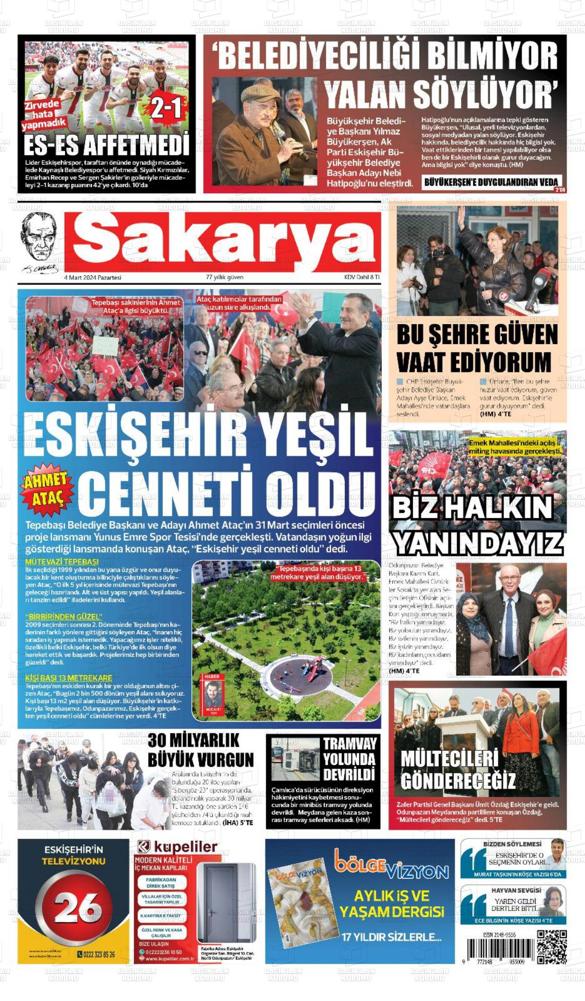 04 Mart 2024 Sakarya Gazete Manşeti