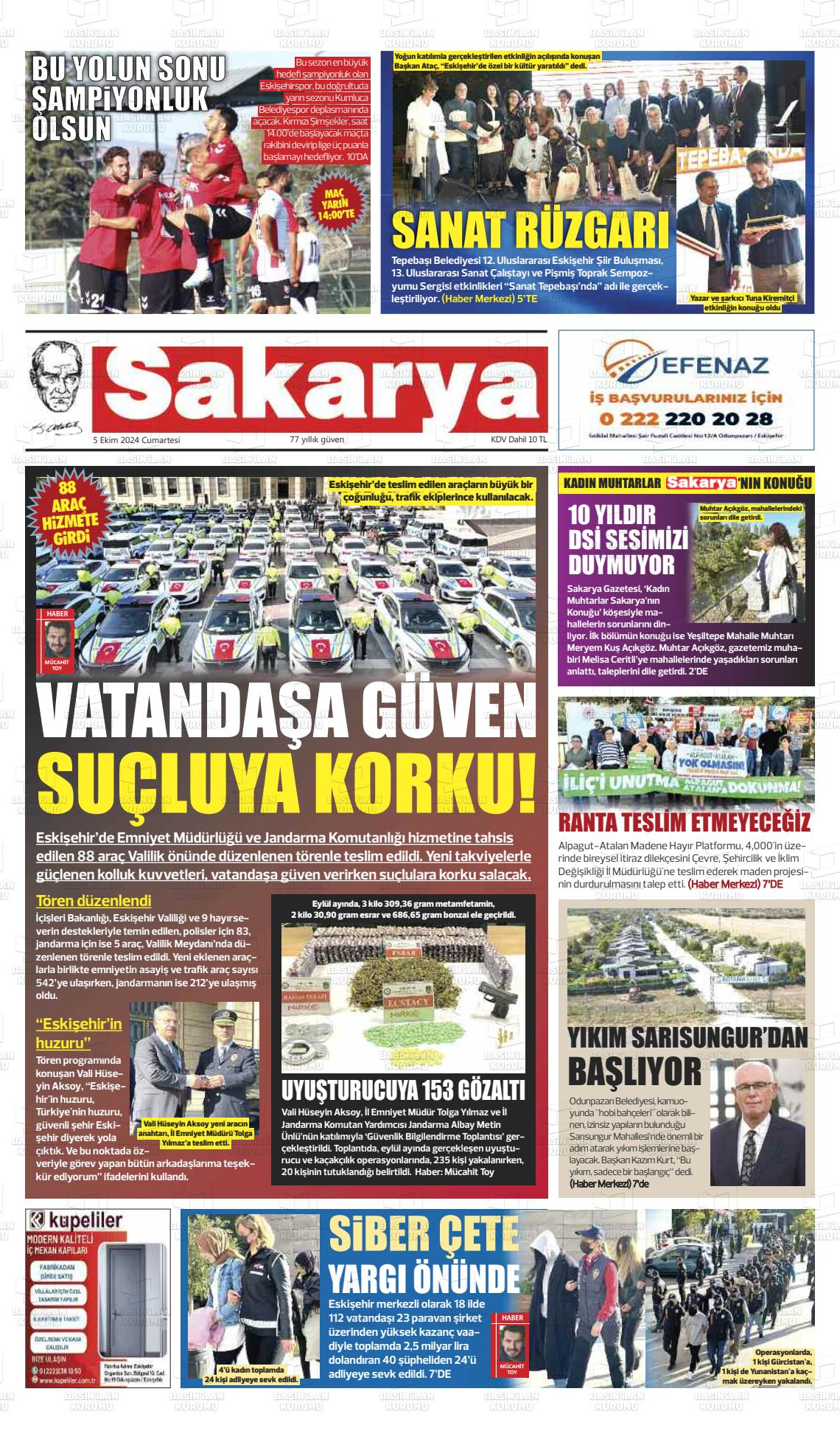 05 Ekim 2024 Sakarya Gazete Manşeti