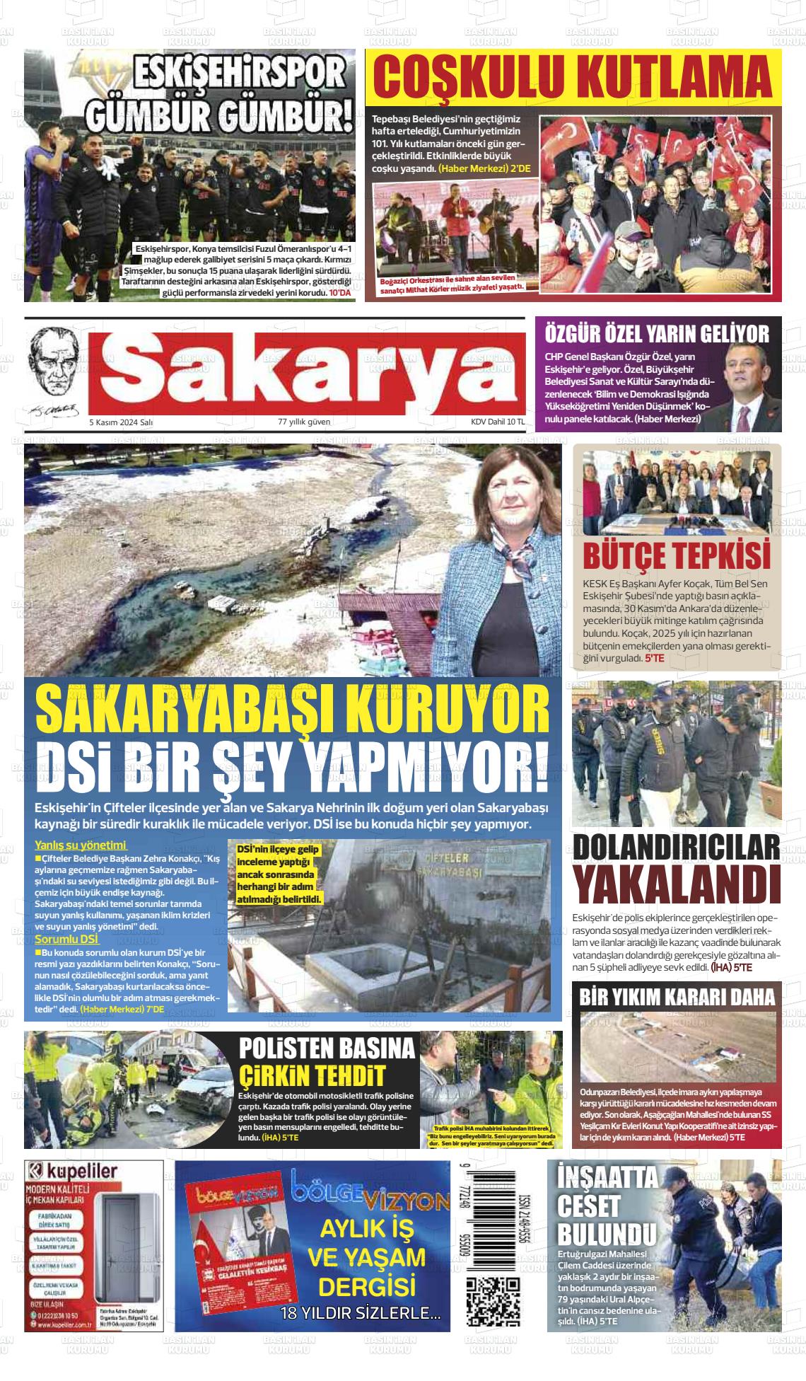 05 Kasım 2024 Sakarya Gazete Manşeti