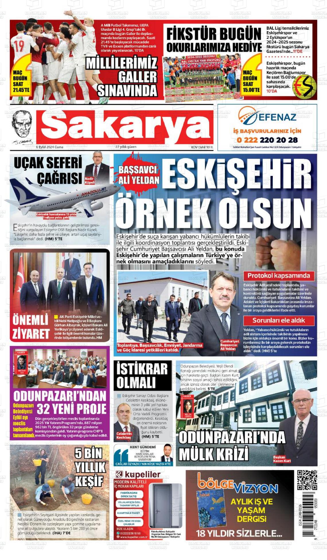 06 Eylül 2024 Sakarya Gazete Manşeti