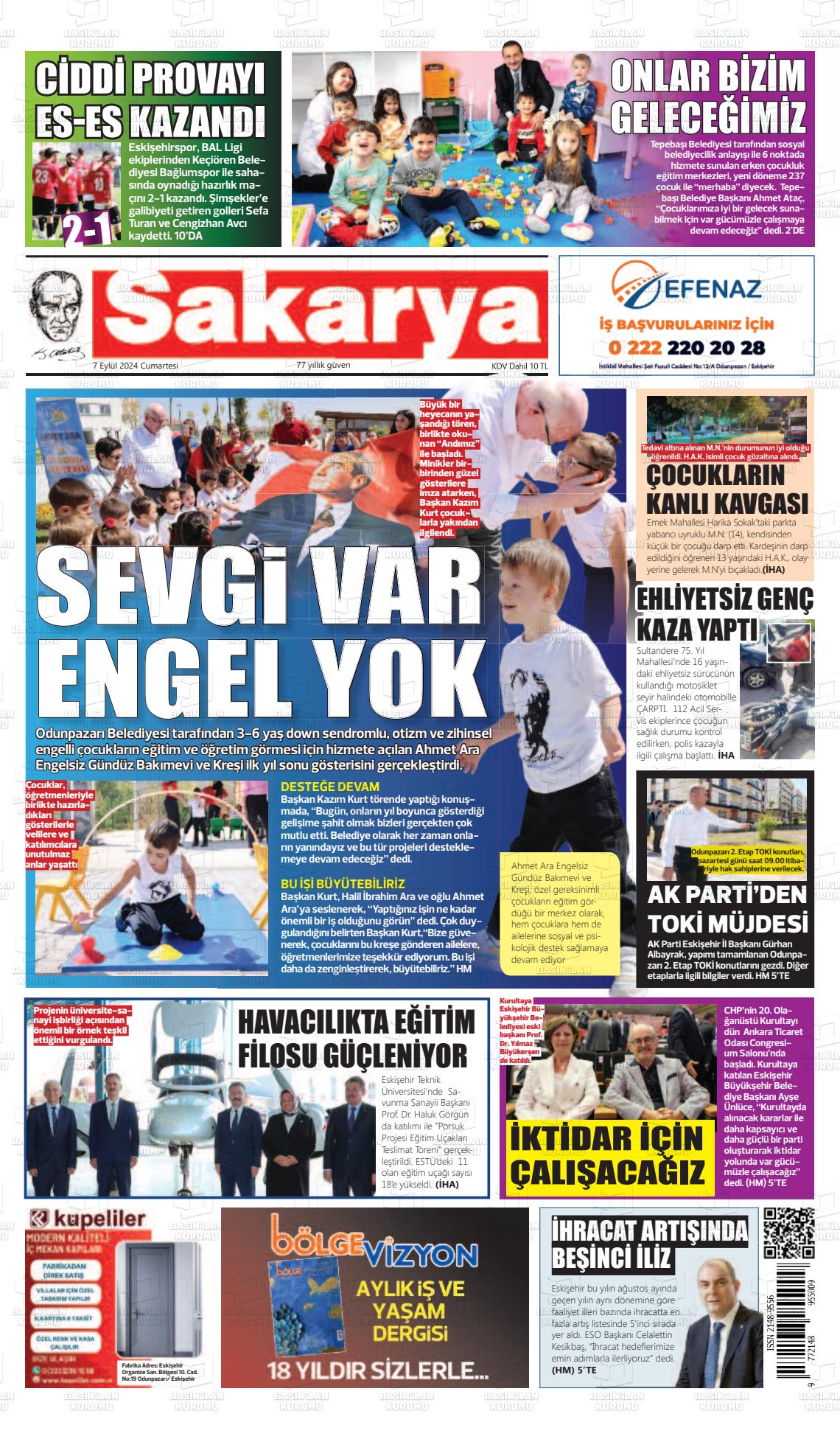 07 Eylül 2024 Sakarya Gazete Manşeti