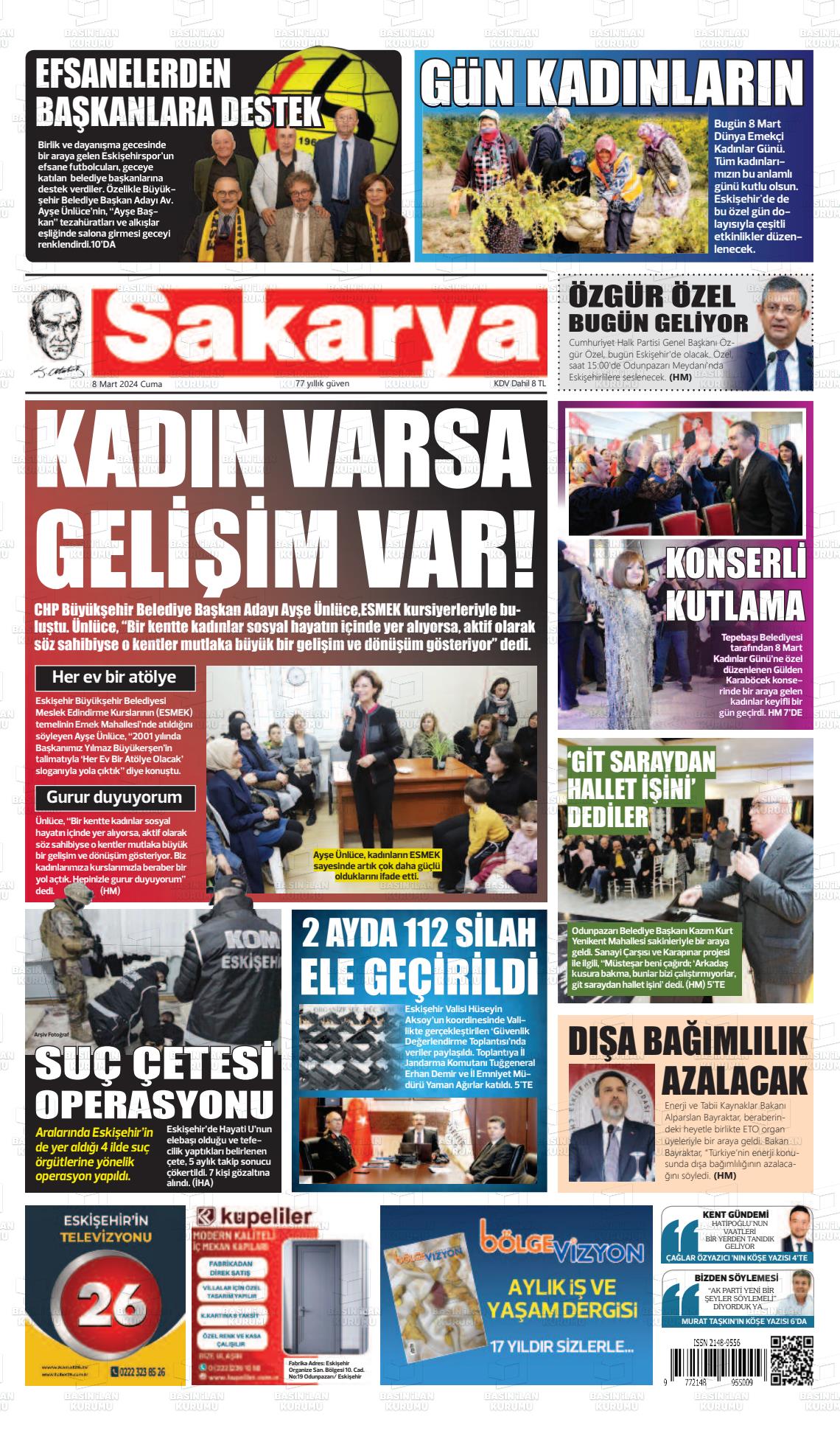 08 Mart 2024 Sakarya Gazete Manşeti