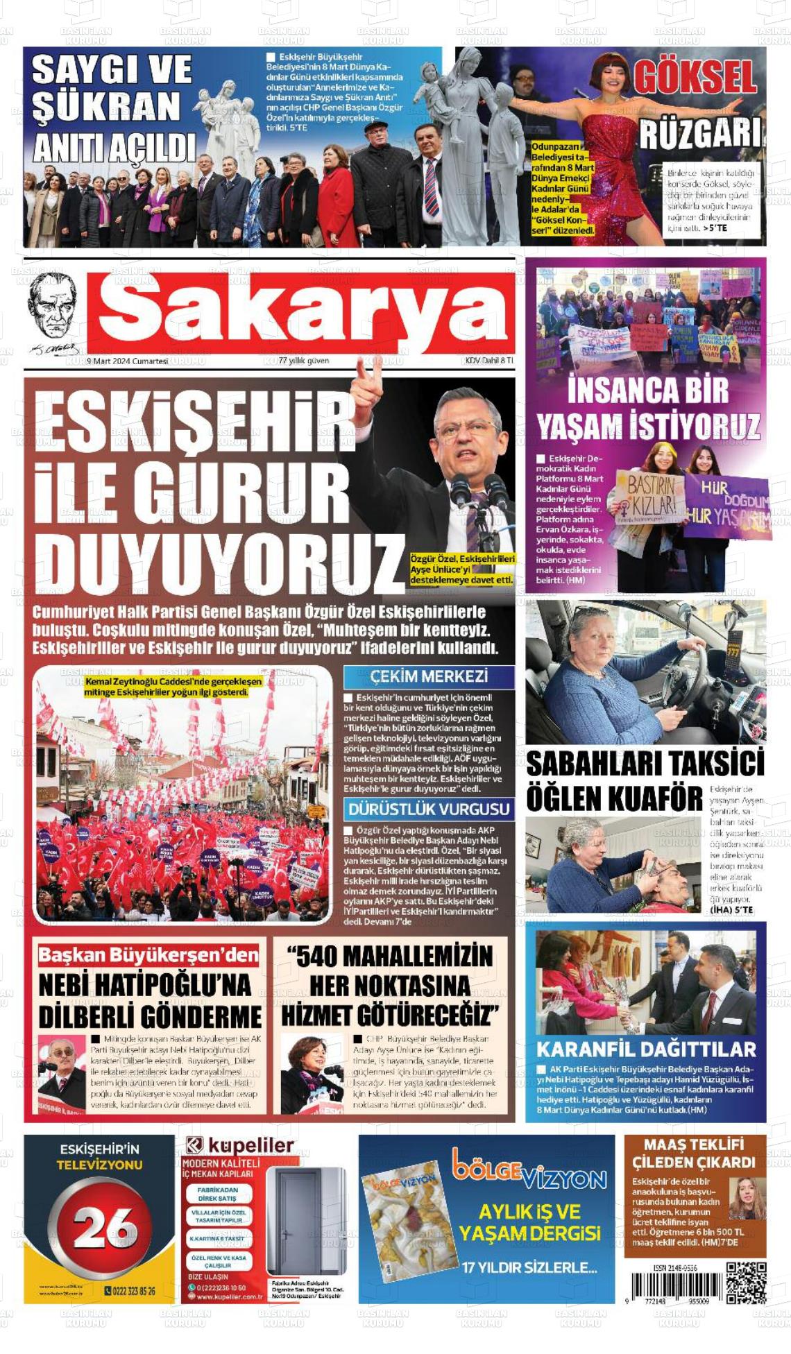 09 Mart 2024 Sakarya Gazete Manşeti