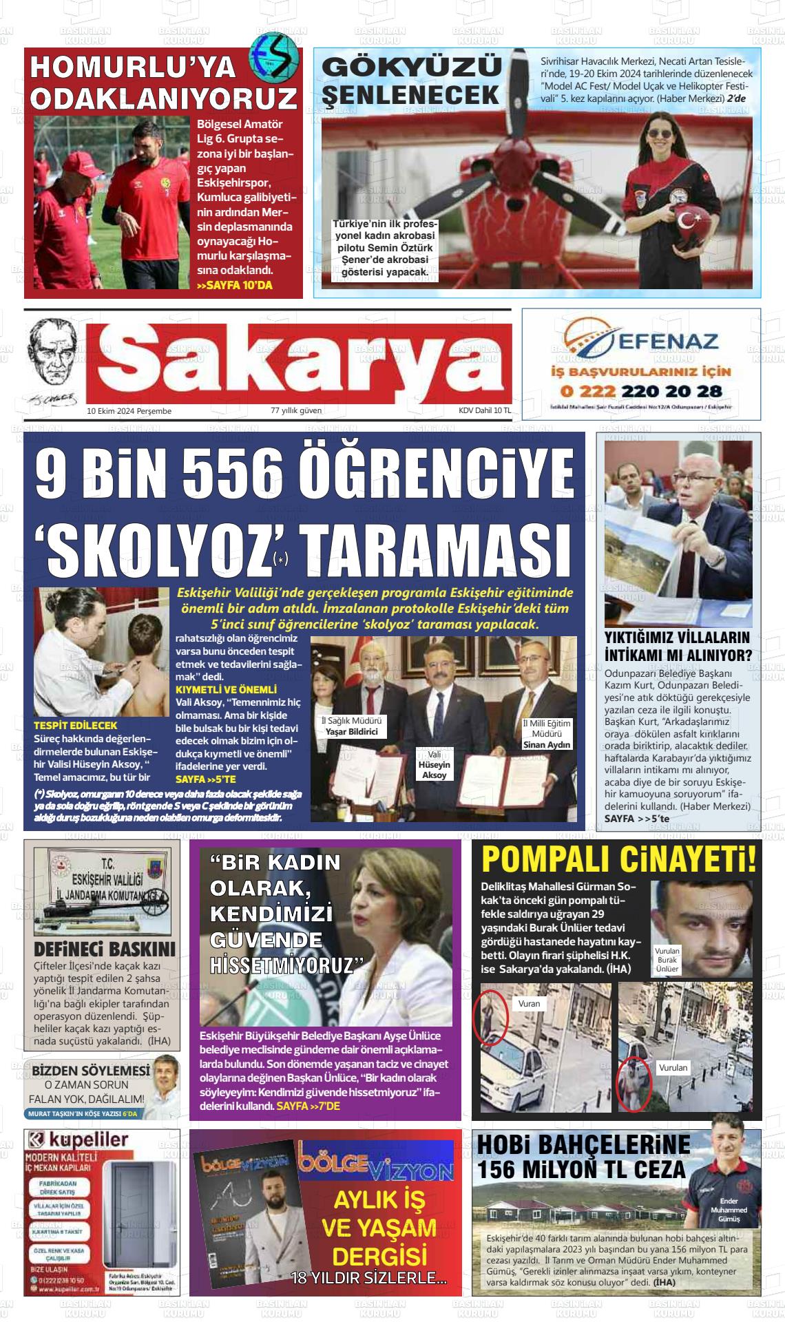 10 Ekim 2024 Sakarya Gazete Manşeti