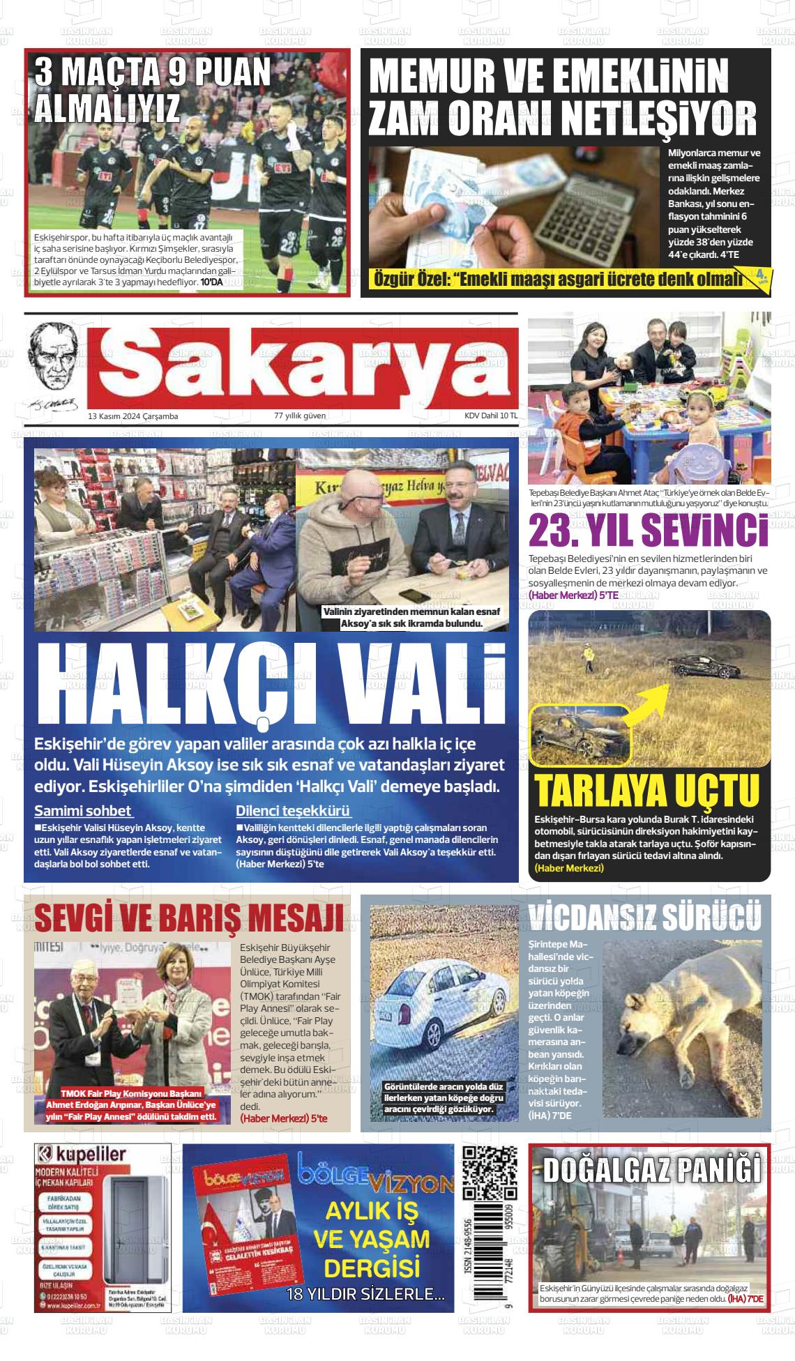 13 Kasım 2024 Sakarya Gazete Manşeti