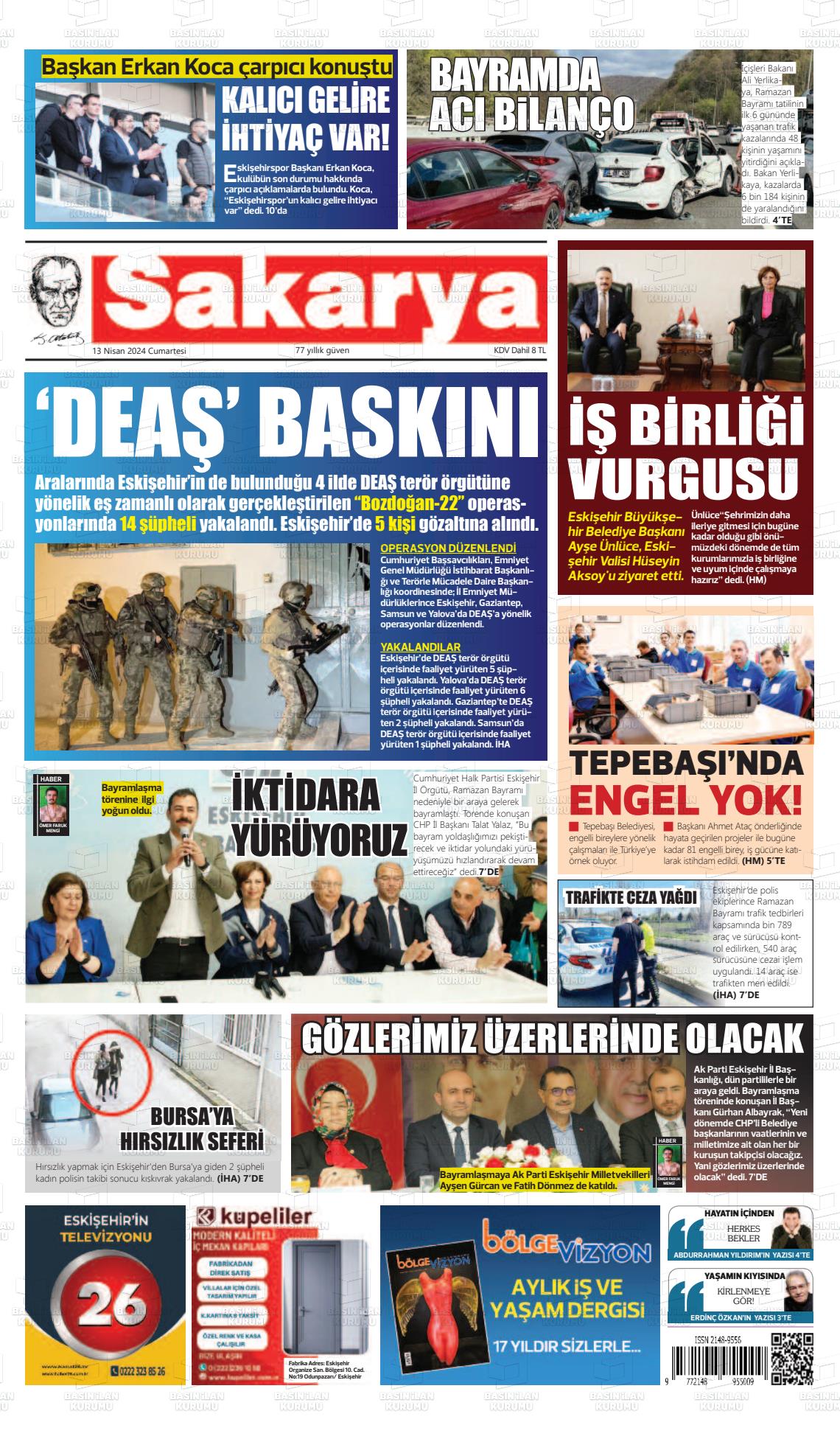 13 Nisan 2024 Sakarya Gazete Manşeti