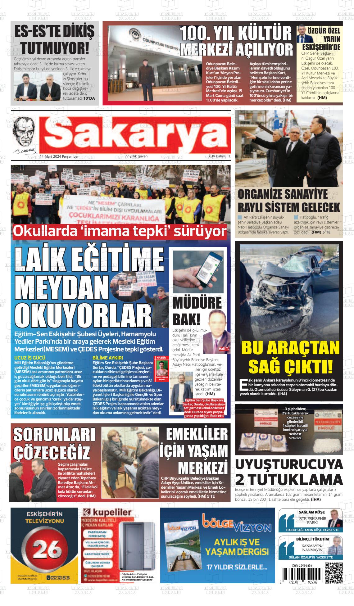 14 Mart 2024 Sakarya Gazete Manşeti