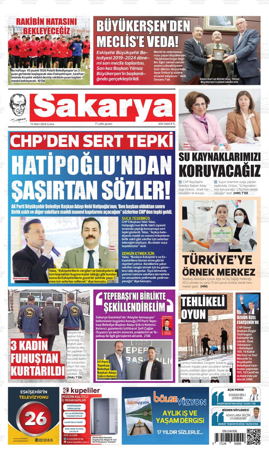 15 Mart 2024 Sakarya Gazete Manşeti