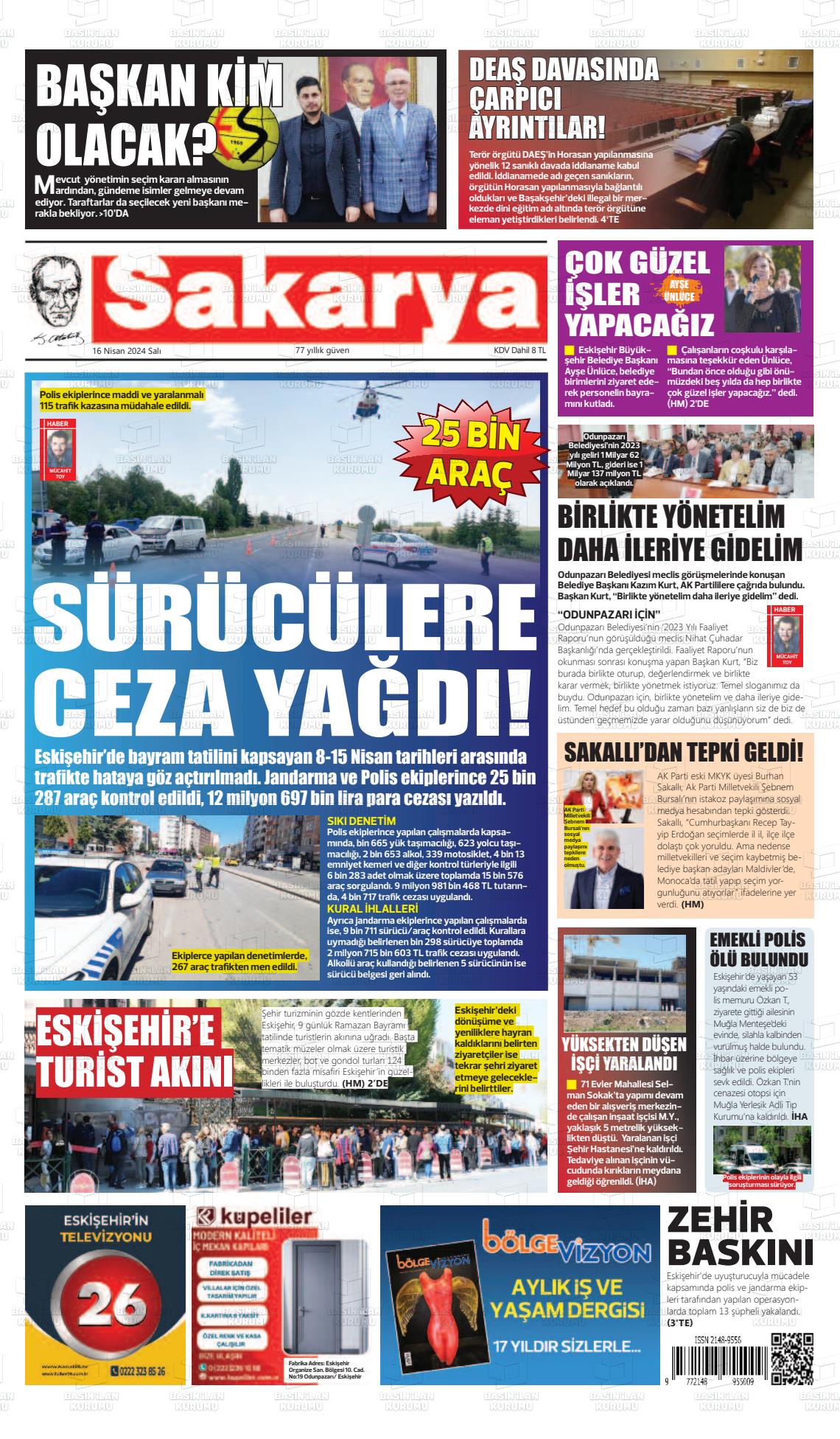 16 Nisan 2024 Sakarya Gazete Manşeti