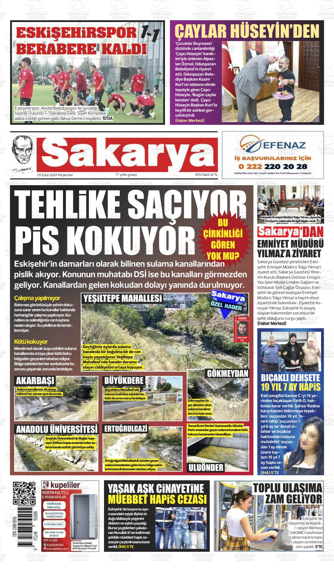 19 Eylül 2024 Sakarya Gazete Manşeti