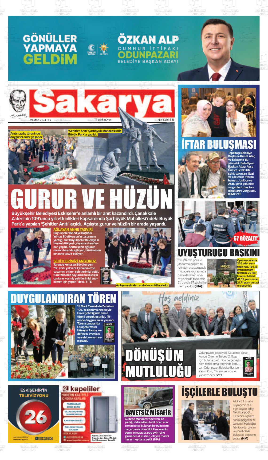 19 Mart 2024 Sakarya Gazete Manşeti