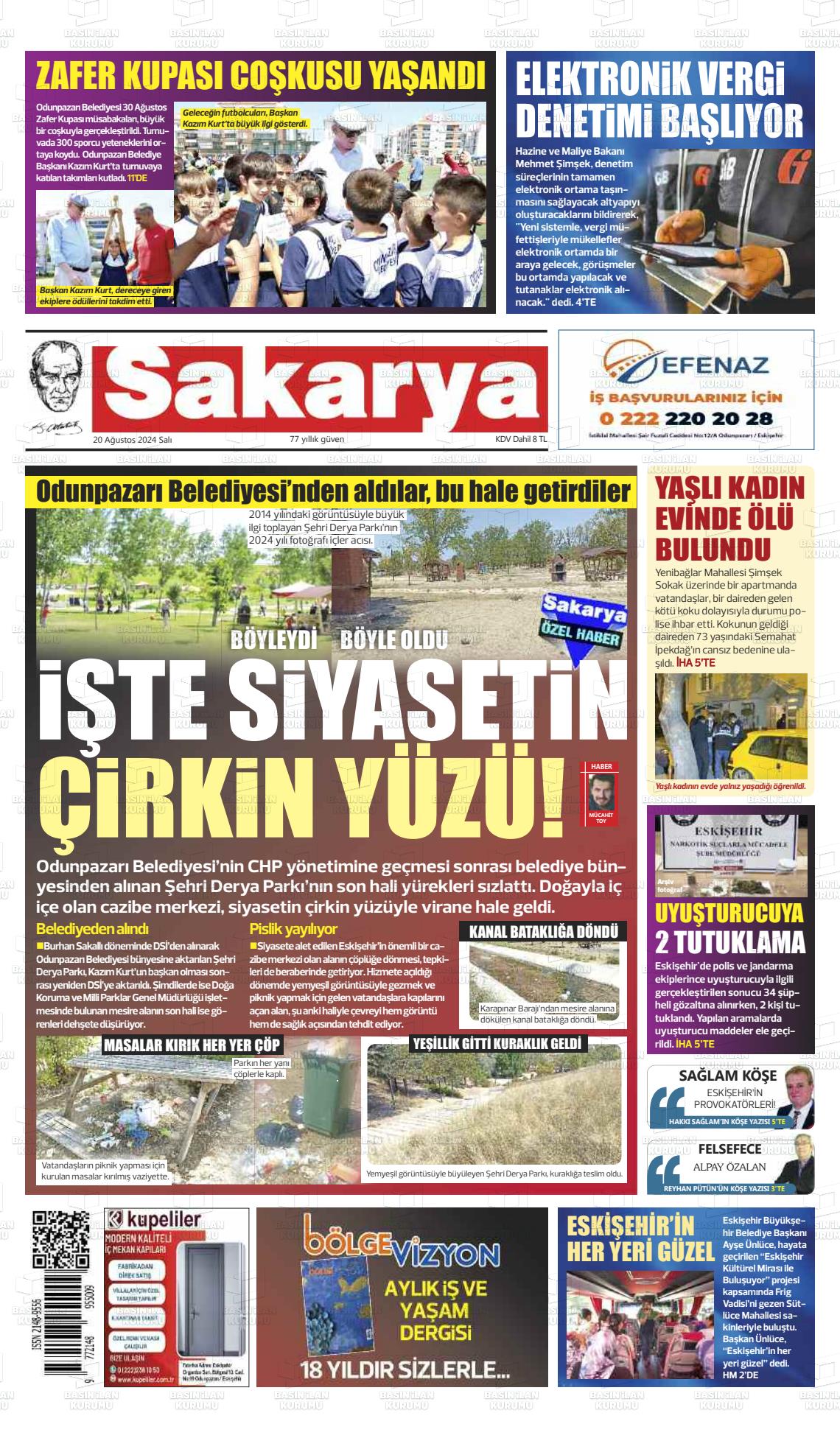 20 Ağustos 2024 Sakarya Gazete Manşeti