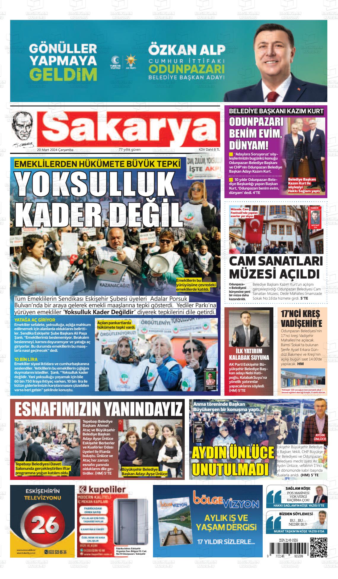 20 Mart 2024 Sakarya Gazete Manşeti