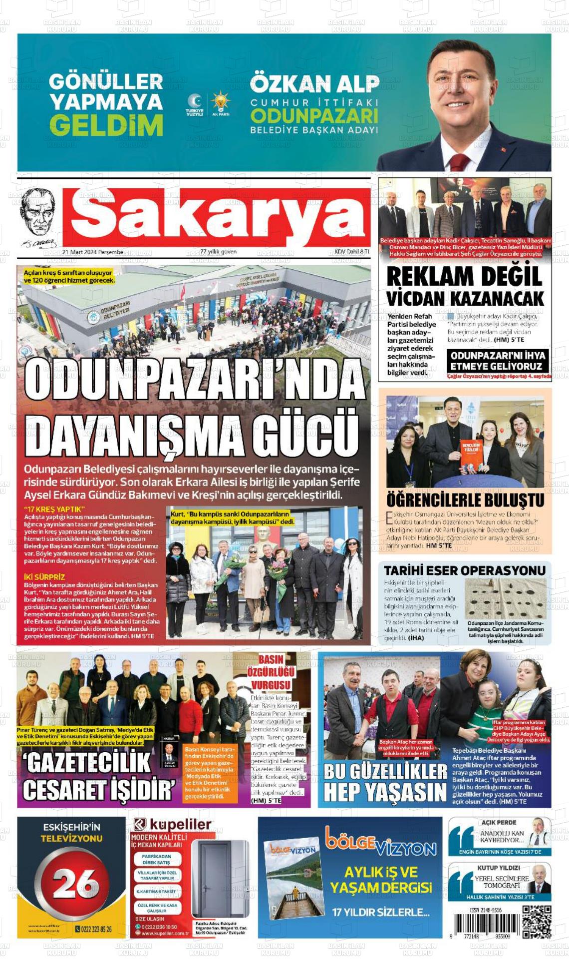 21 Mart 2024 Sakarya Gazete Manşeti